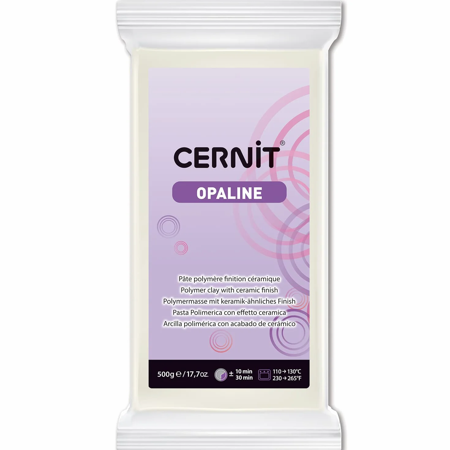 CERNIT CE0880500010C - Modelina polimerowa w kostce Opaline – modelina do wypiekania – półprzezroczysta – gotowa do użycia, 500g, odpowiednia do majsterkowania, biżuterii i figurek, biała