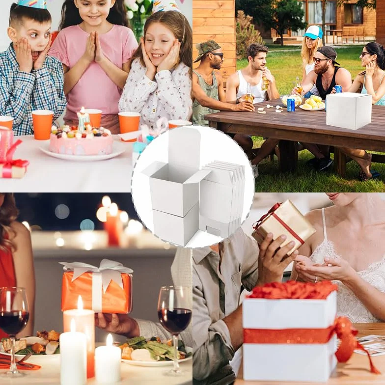 Pudełka kartonowe, 30 sztuk, z papieru typu kraft, pudełka kartonowe z pokrywką, kwadratowe pudełko na prezent, urodziny, imprezę, wesele (10 x 10 x 10 cm, białe)