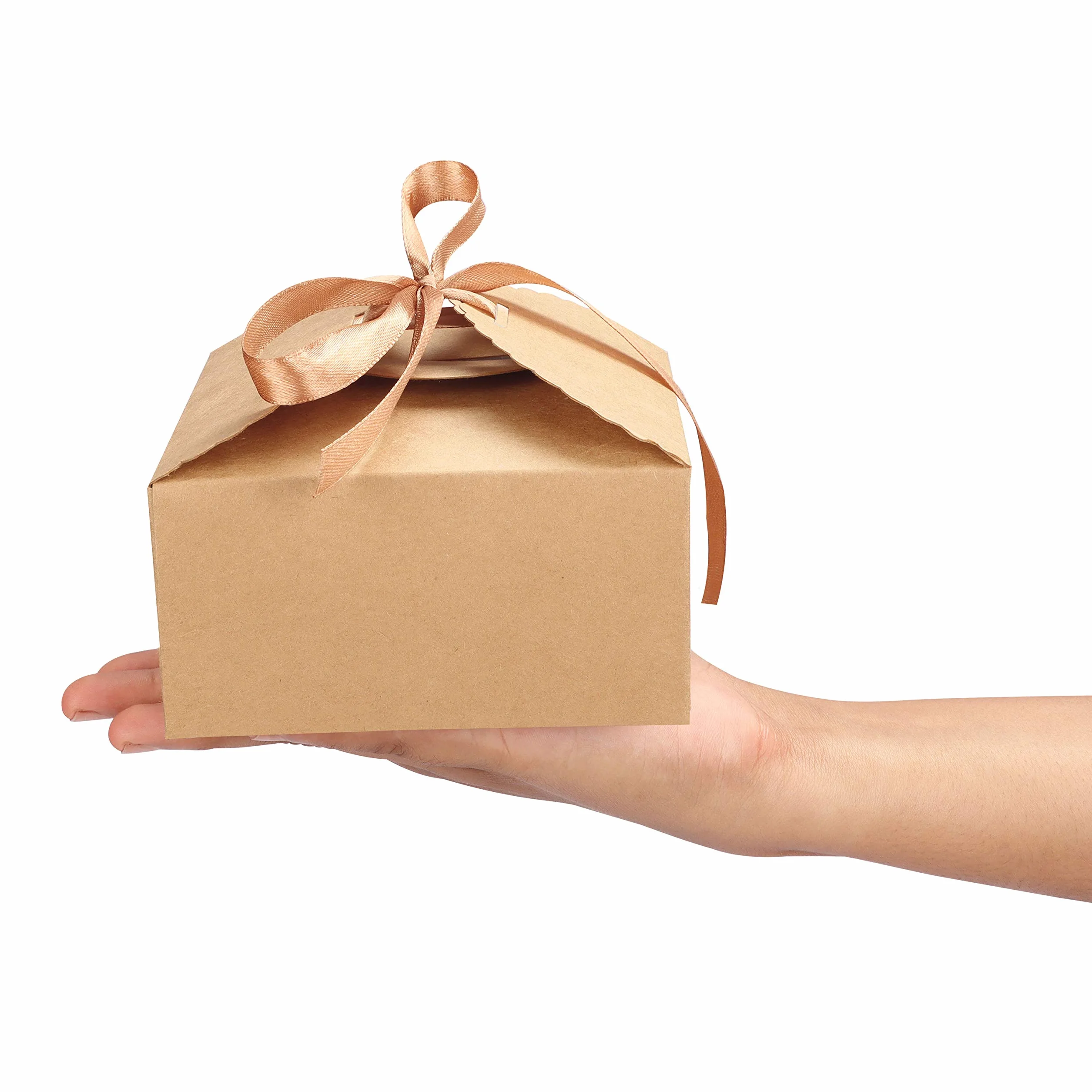 Belle Vous Papierowe Kwadratowe Pudełka z Brązową Wstążką (50-Pak) - 12 x 12 x 6 cm - Małe Pudełka na Domowej Roboty Prezenty i Upominki