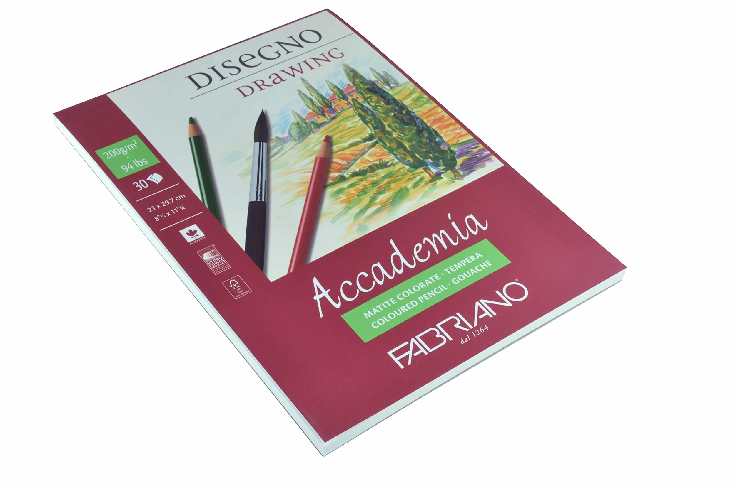 Fabriano DIN A4, 200 g/m², 30 ark., biały, wysokiej jakości, ścieralny papier rysunkowy, nie zawierający kwasów i lignin, odpowiedni do wielu technik malarskich