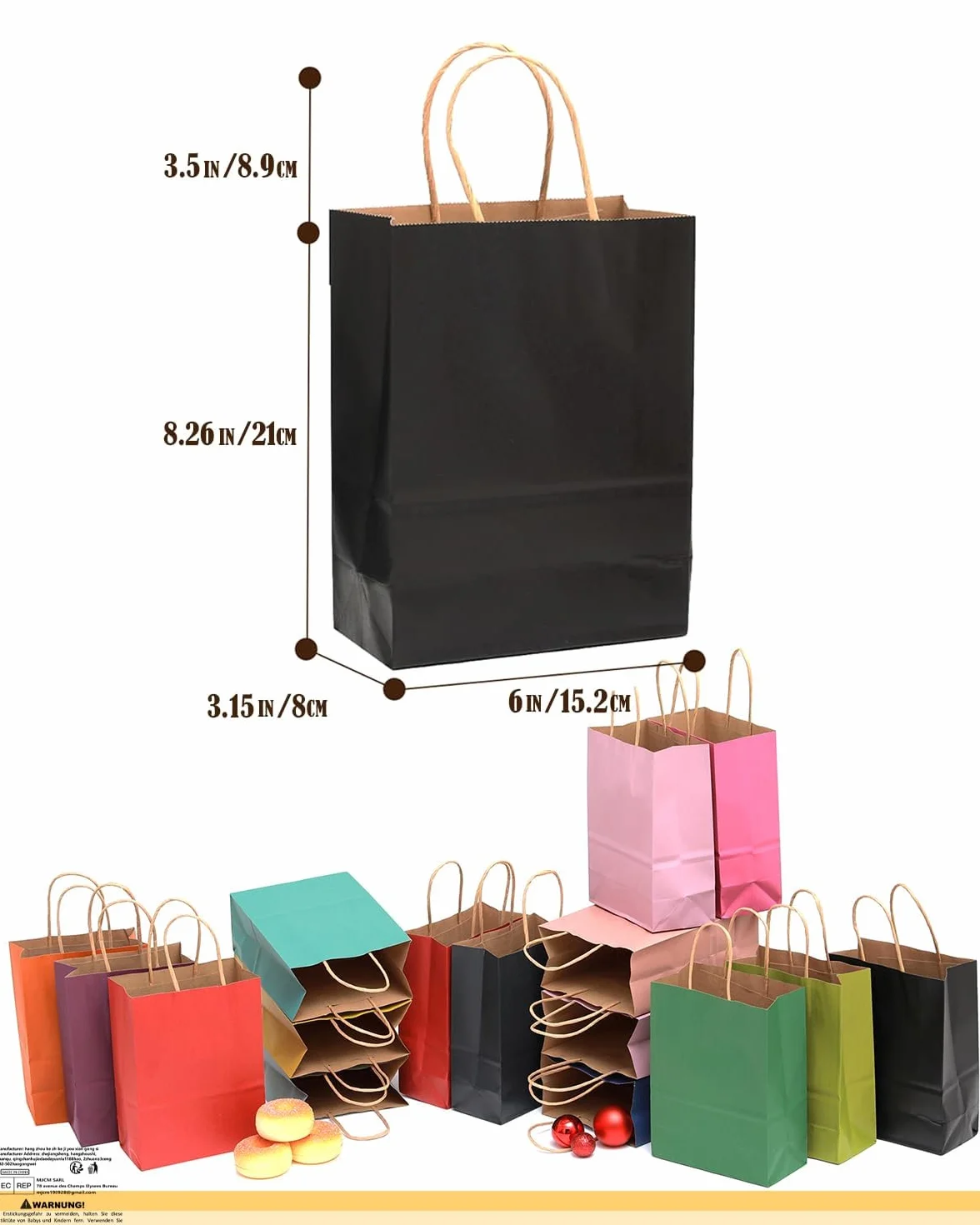 Gcardist 32 szt. torebki kraft z uchwytami 21 x 15 x 8 cm, małe torebki na prezenty, 16 różnych kolorów, wszechstronne zastosowanie (8,3 x 6 x 3,1 cala, mały rozmiar)