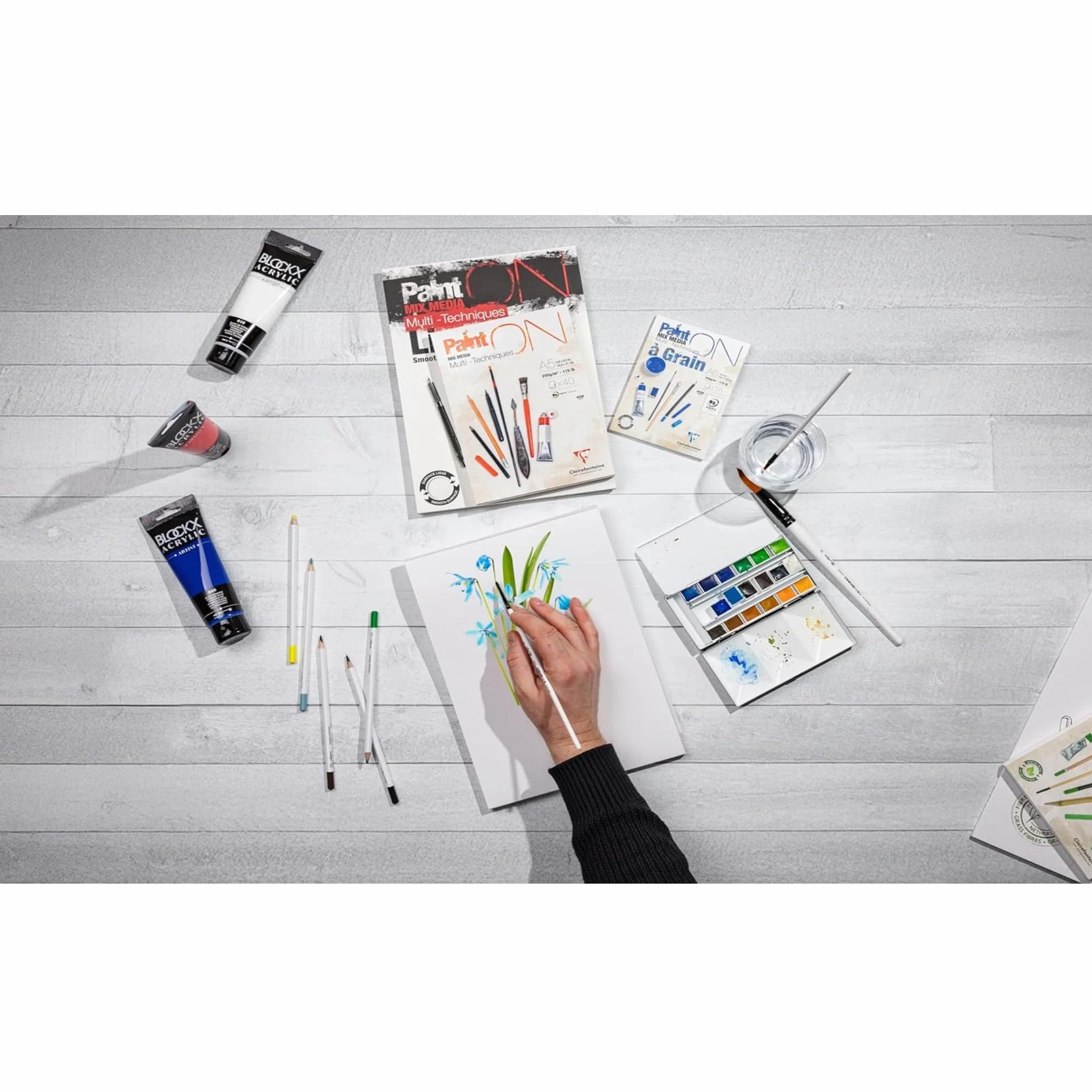 Clairefontaine 96536C – Blok rysunkowy PaintON Multi-techniques – 40 arkuszy papieru do technik mieszanych z bardzo lekkim ziarnem – biały – A3 29,7x42 cm 250 g
