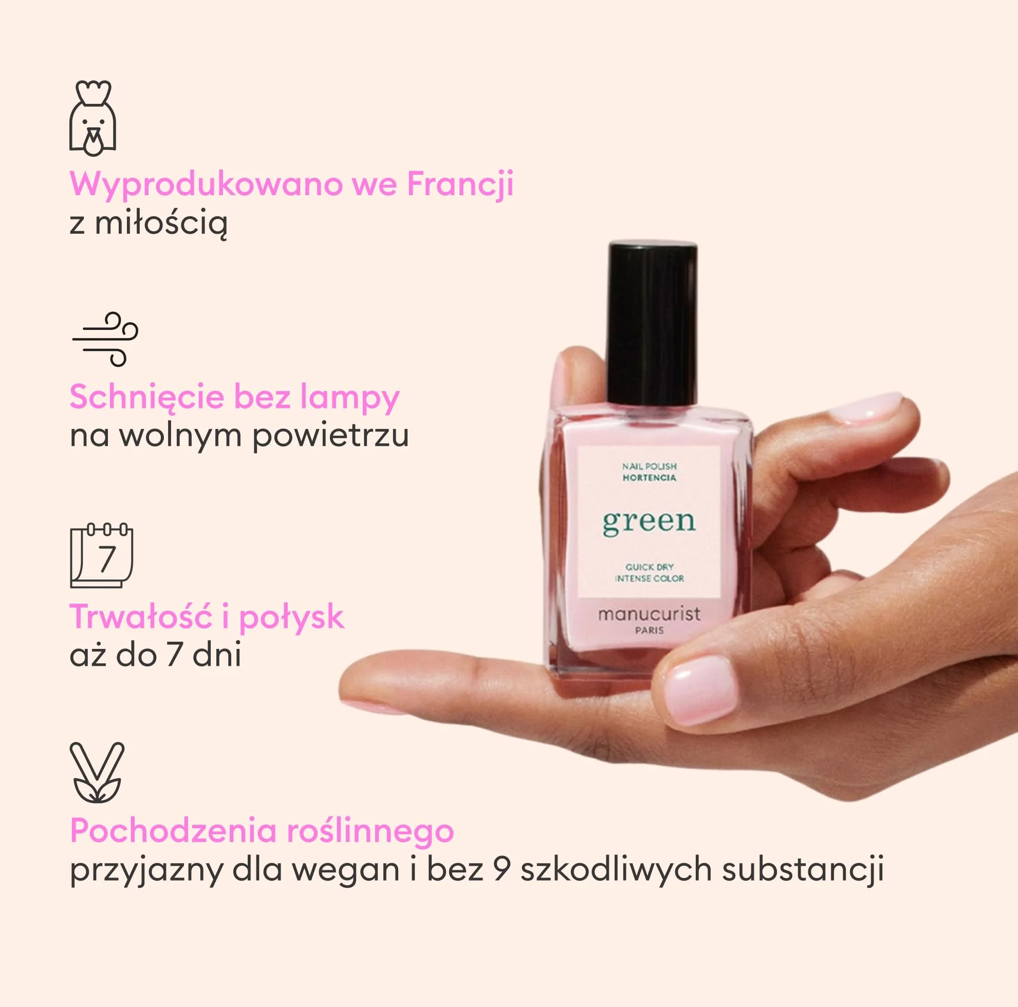 Manucurist Green™ Rose System (Hortencia) - Organiczny Profesjonalny zestaw do manicure'u wegańskiego: 1 odtłuszczacz, 1 lakier do paznokci Hortencia, 1 lakier do paznokci, 1 lakier do paznokci, suche