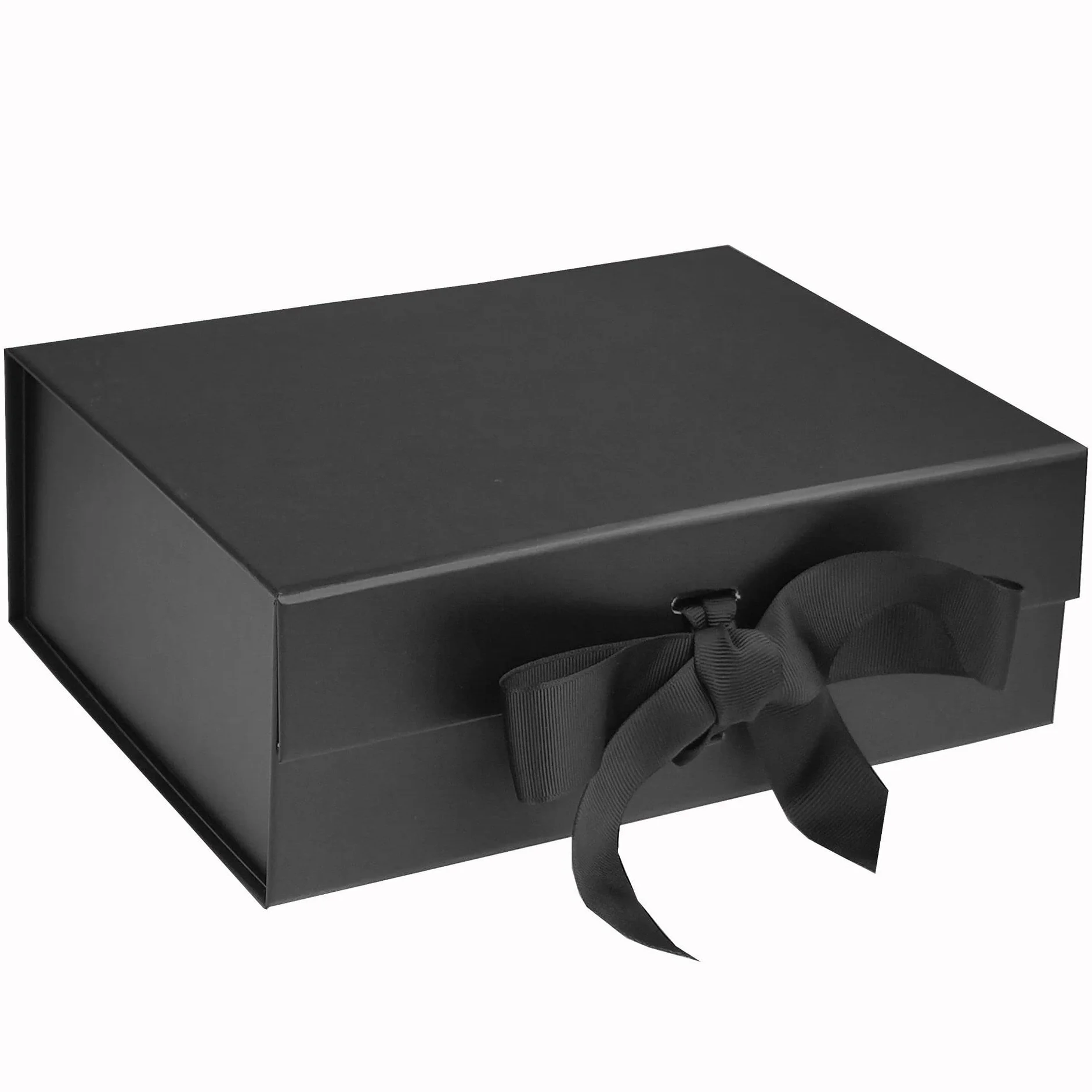 PIQIUQIU Czarne pudełko prezentowe z kokardką, 23 x 17 x 7 cm, pudełko na prezent wielokrotnego użytku, pudełko na prezent