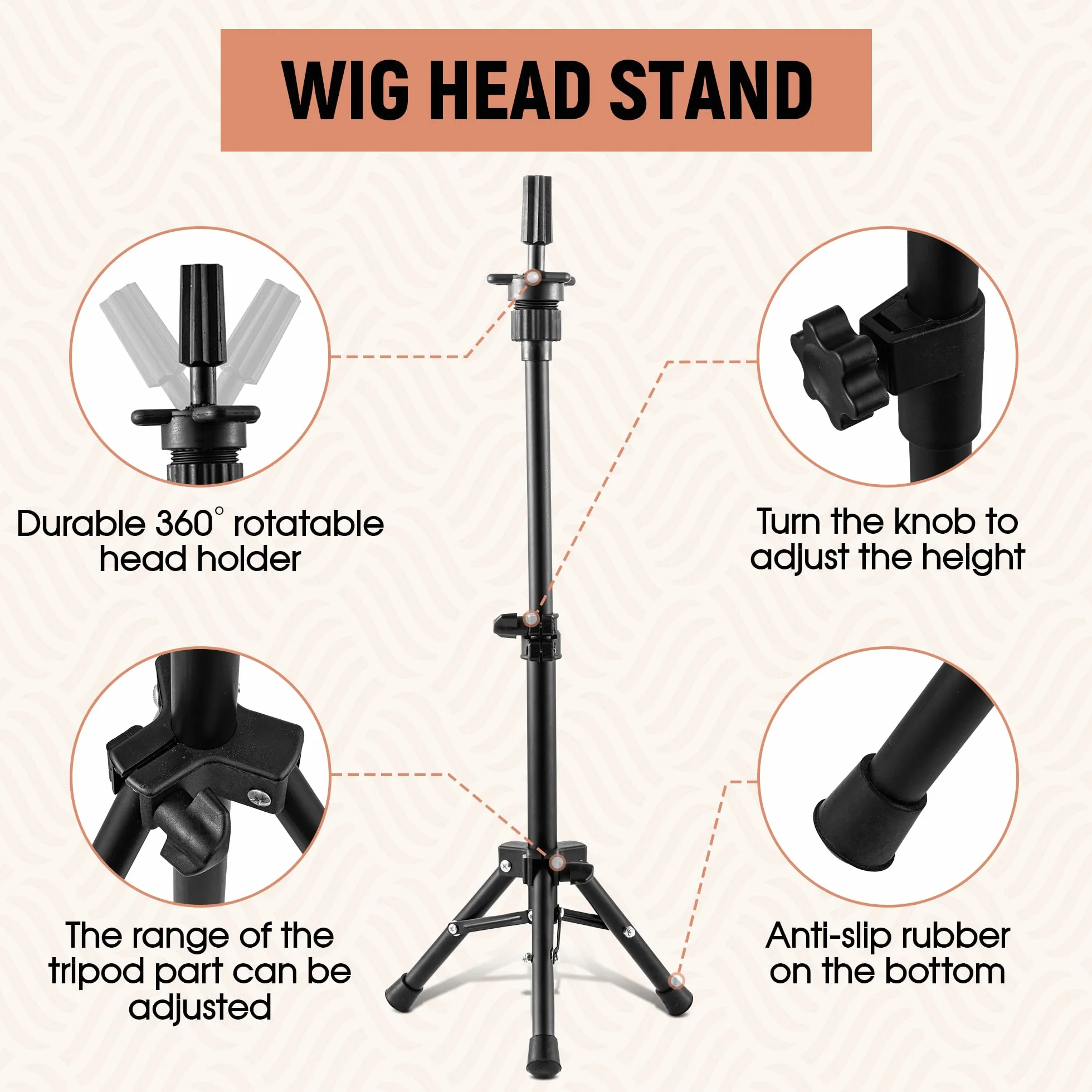 Statyw pod perukę 58 cm z głową, głową peruki i zestawem stojaka, do produkcji peruki stołowej, wyświetlacz, zawiera klipsy nasadkowe, szpilki w kształcie litery T, igły C, torba do przenoszenia