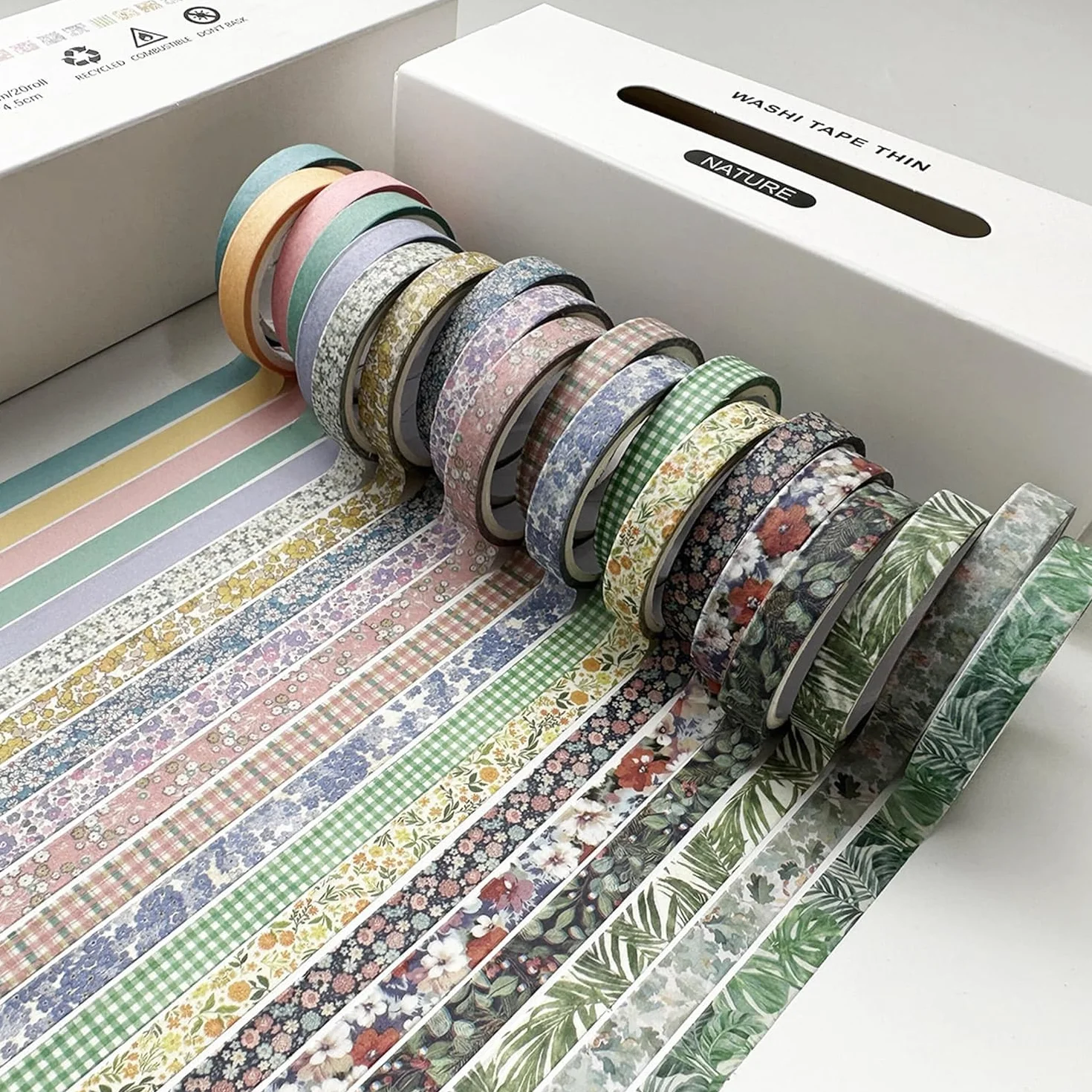 Zestaw 20 cienkich taśm Washi, taśma maskująca, wzór antyczny, dekoracyjna taśma klejąca, kolorowa do rękodzieła, bullet journals, planerów, scrapbookingu, pakowania