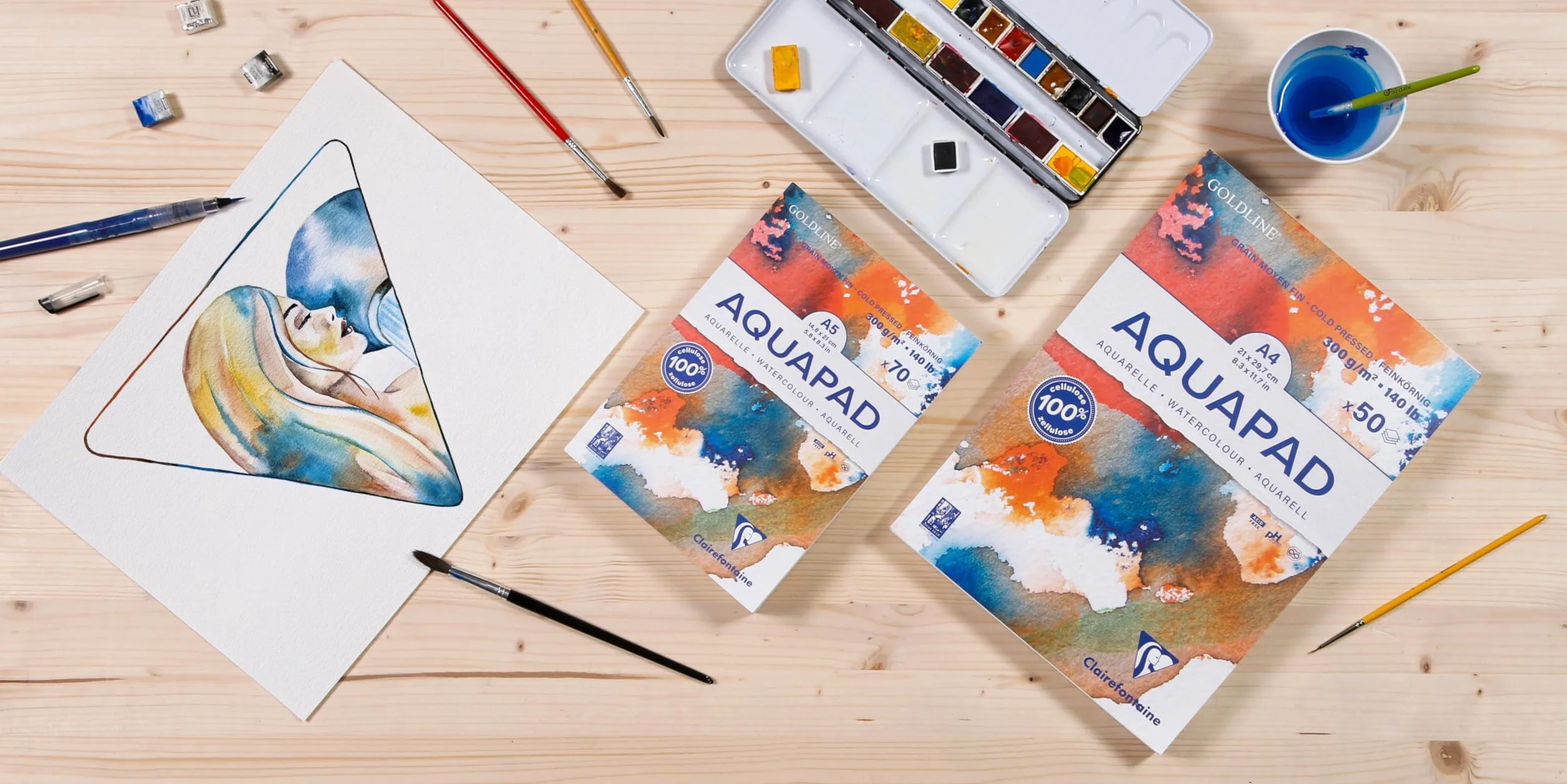 Clairefontaine 975620C – Blok klejony Goldline Aquapad – 50 arkuszy – A6 (10,5 x 14,8 cm), 300 g