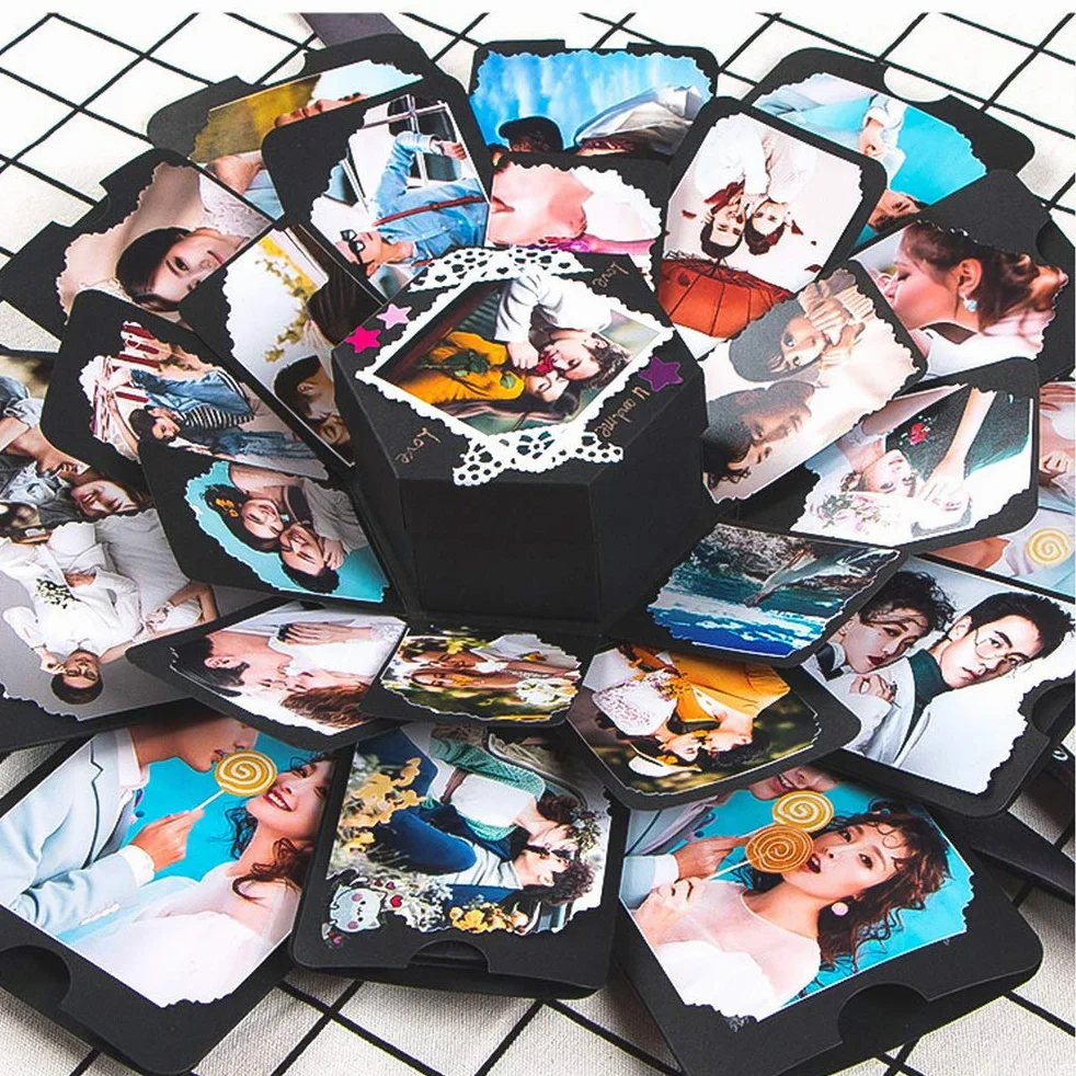 Pudełko niespodzianka, DIY, ręcznie robiony album ze zdjęciami, scrapbooking, prezent na urodziny, walentynki, ślub, Boże Narodzenie
