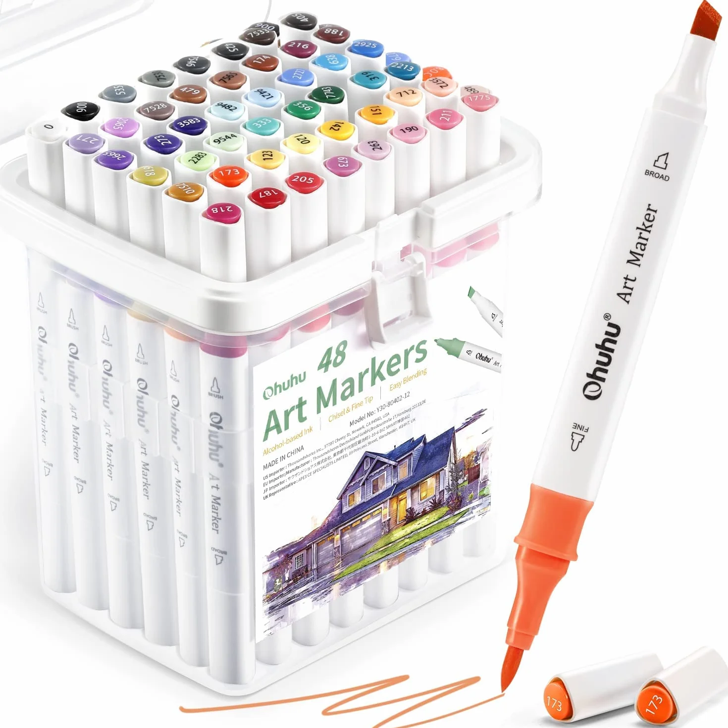 Ohuhu Brush Marker Pens 48 kolorów Długopisy permanentne Marker Podwójne końcówki Art Szkic Twin Marker Pens do zaznaczania tekstów z etui do malowania kolorowanki