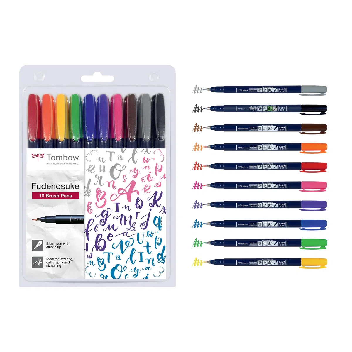 Tombow WS-BH-10P Fudenosuke kolorowe pisaki pędzelkowe (opakowanie 10 szt.)