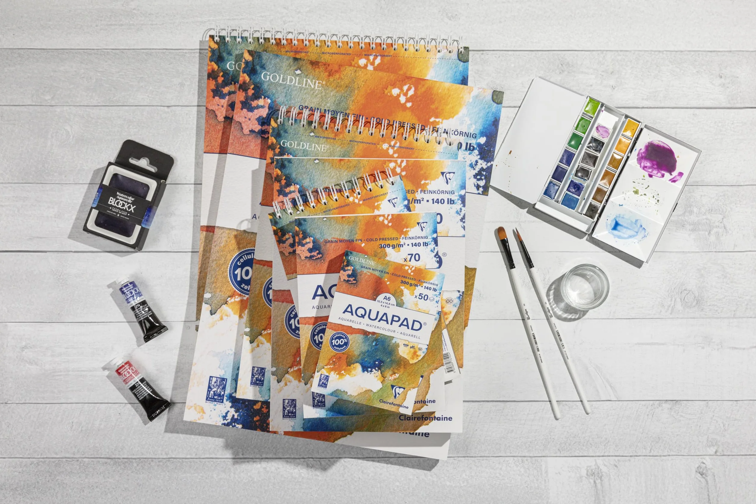 Clairefontaine 975620C – Blok klejony Goldline Aquapad – 50 arkuszy – A6 (10,5 x 14,8 cm), 300 g