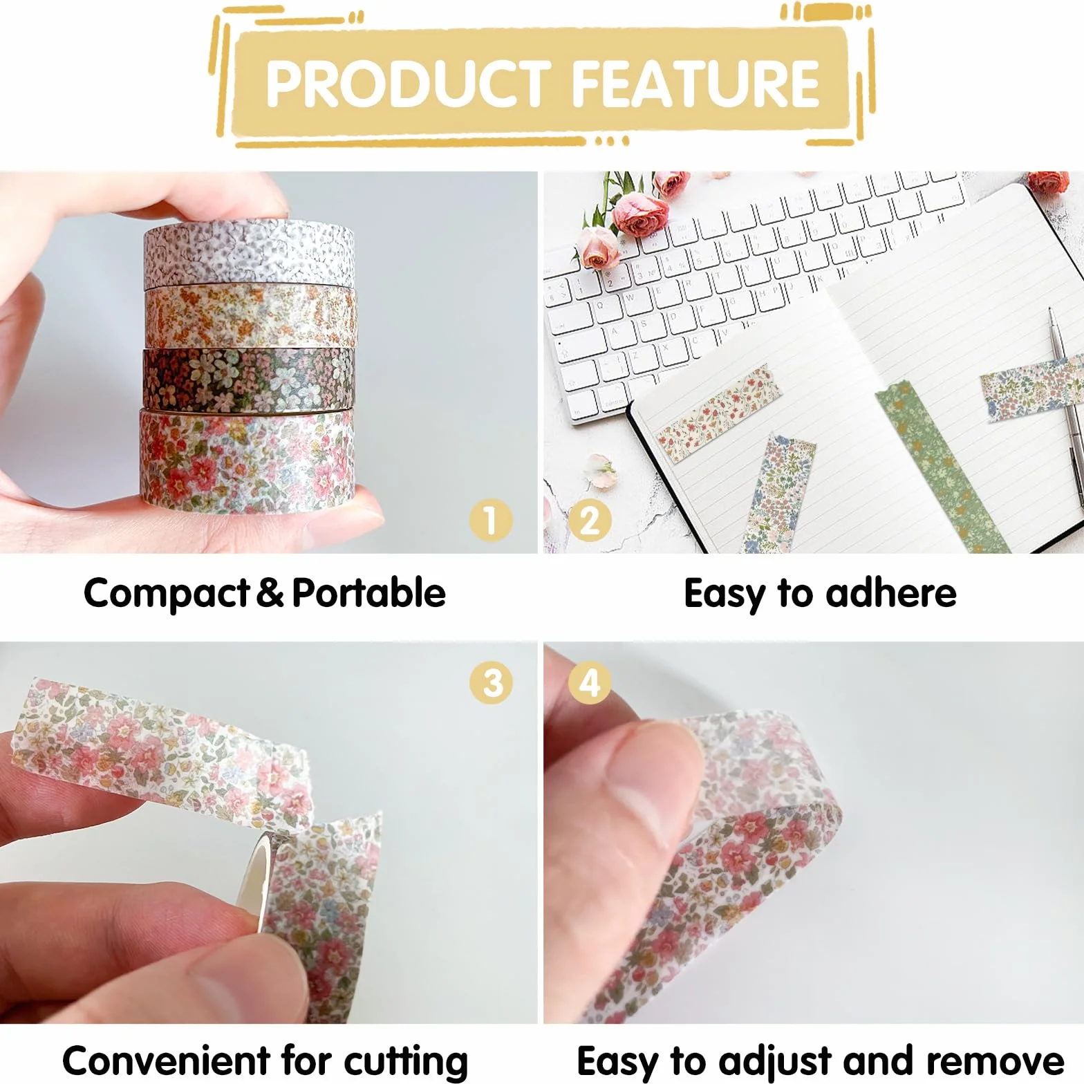 VINEST 12 rolek taśm Washi, kolorowe dekoracyjne taśmy klejące, taśma Washi Tape Scrapbooking Materiały Kolorowe wstążki, papier do scrapbookingu do majsterkowania, sortowanie przedmiotów DIY