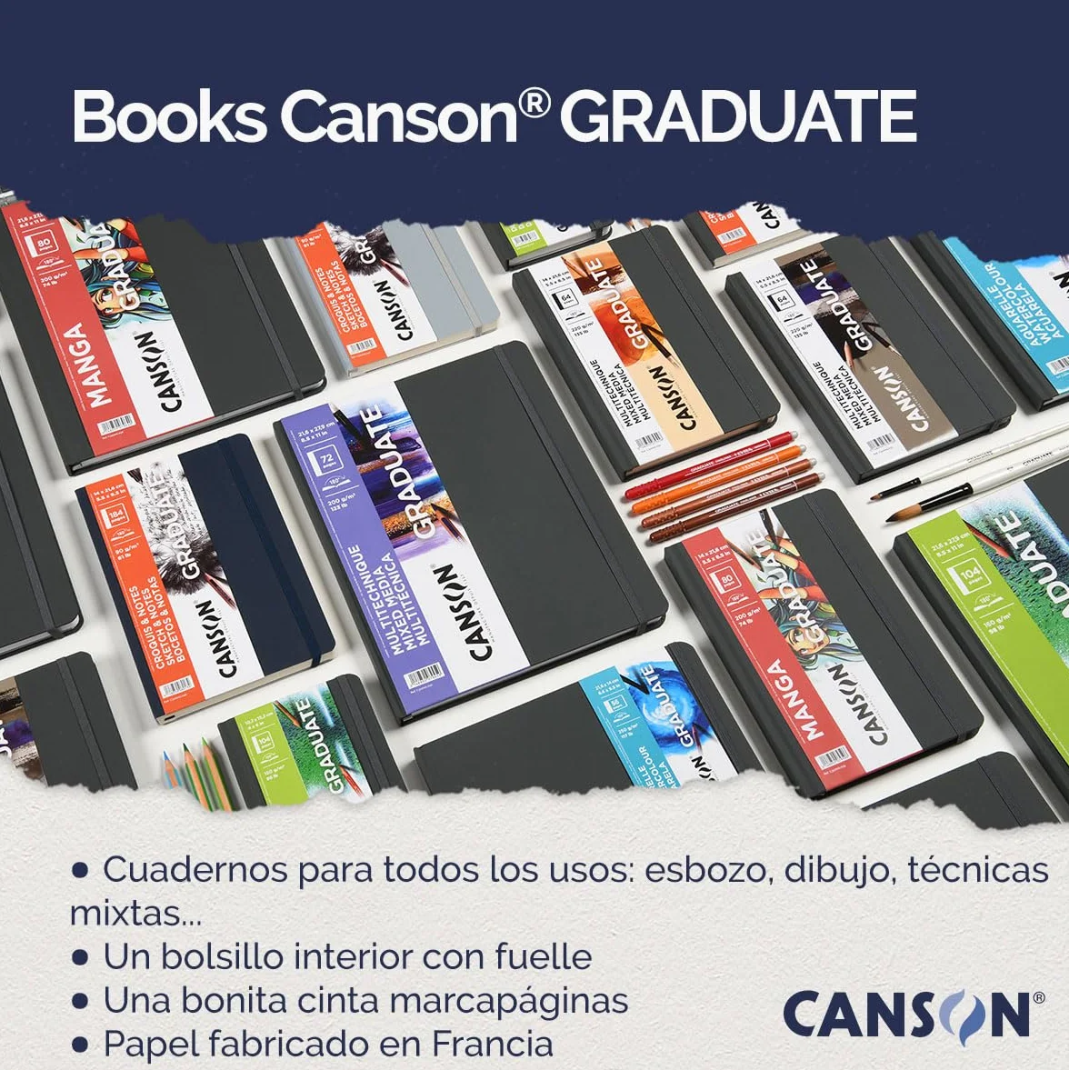 CANSON Graduate Book, szkicownik, dwustronny: tłoczony na zimno i drobnoziarnisty, 250 gsm, Sketchbook w twardej oprawie, 21,6 x 27,9 cm, biały, 56 arkuszy