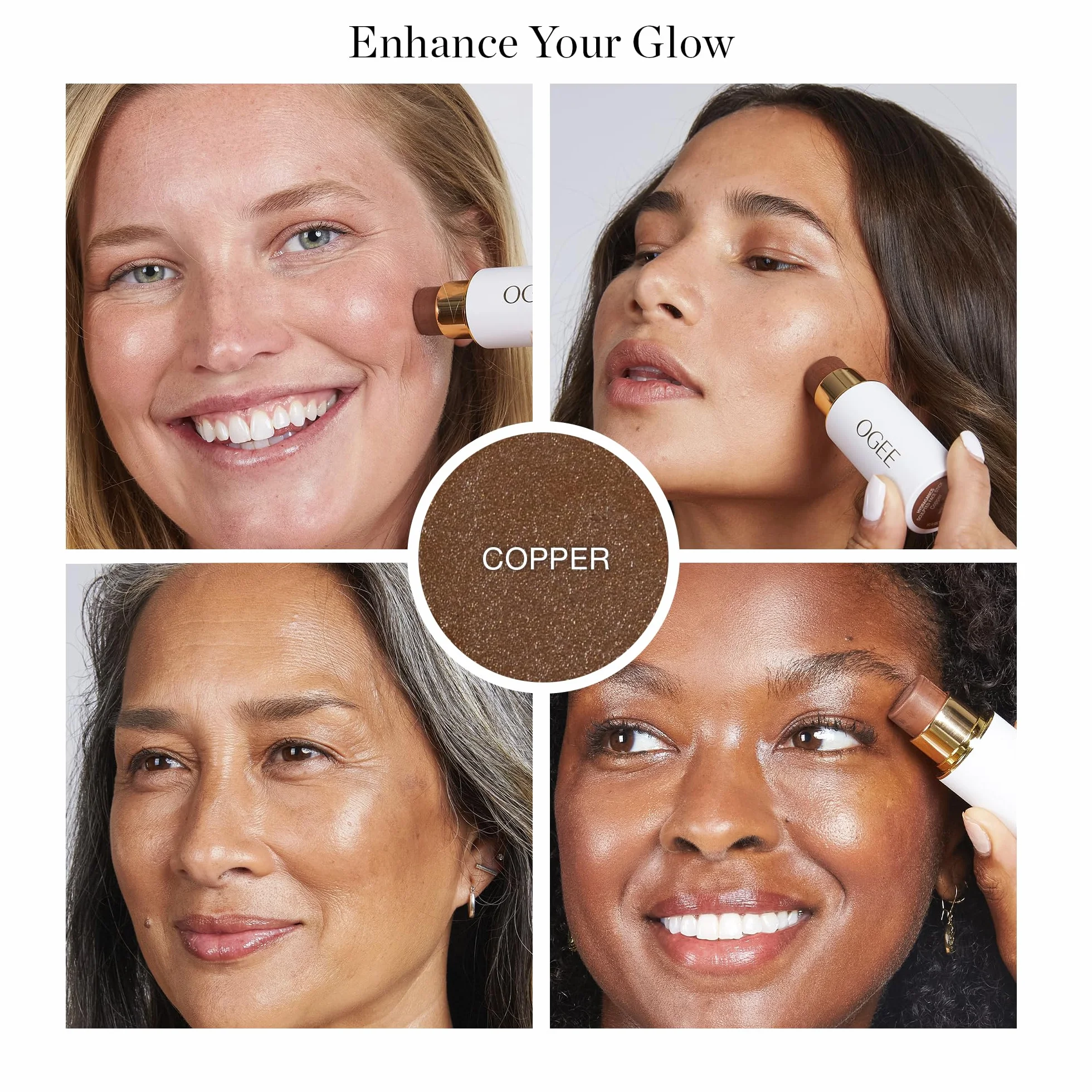 Ogee Sculpted Face Stick (COPPER - RADIANT COCOA) Certified Organic Multi-Use Bronzer & Contour Makeup