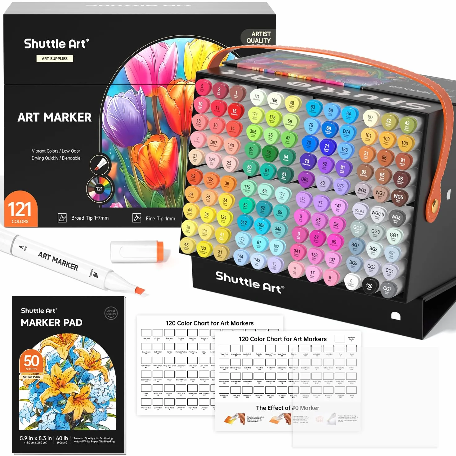 Shuttle Art 121 kolorów markerów alkoholowych, profesjonalne pisaki artystyczne z podwójną końcówką i bezbarwny blender, flamastry z etui dla artystów, dorosłych, ilustracja, kolorowanie, szkicowanie