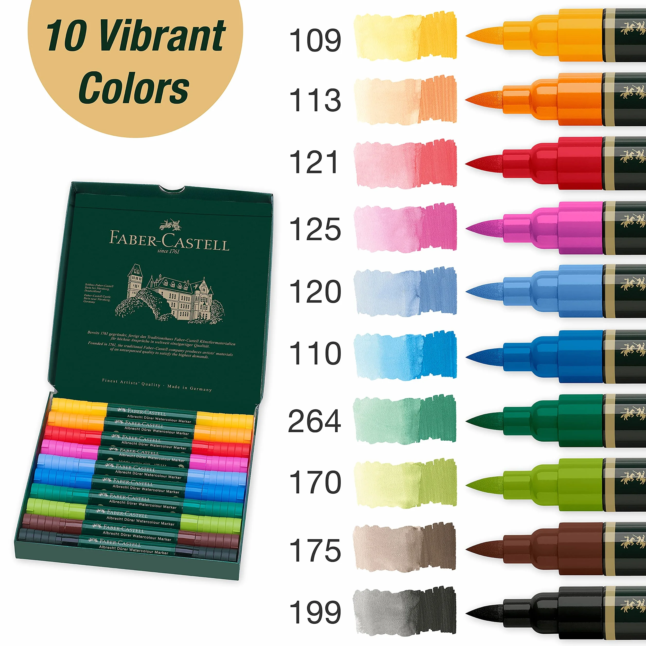 Faber-Castell FC160310 Marker Akwarelowy, Wielokolorowy, 10 sztuk