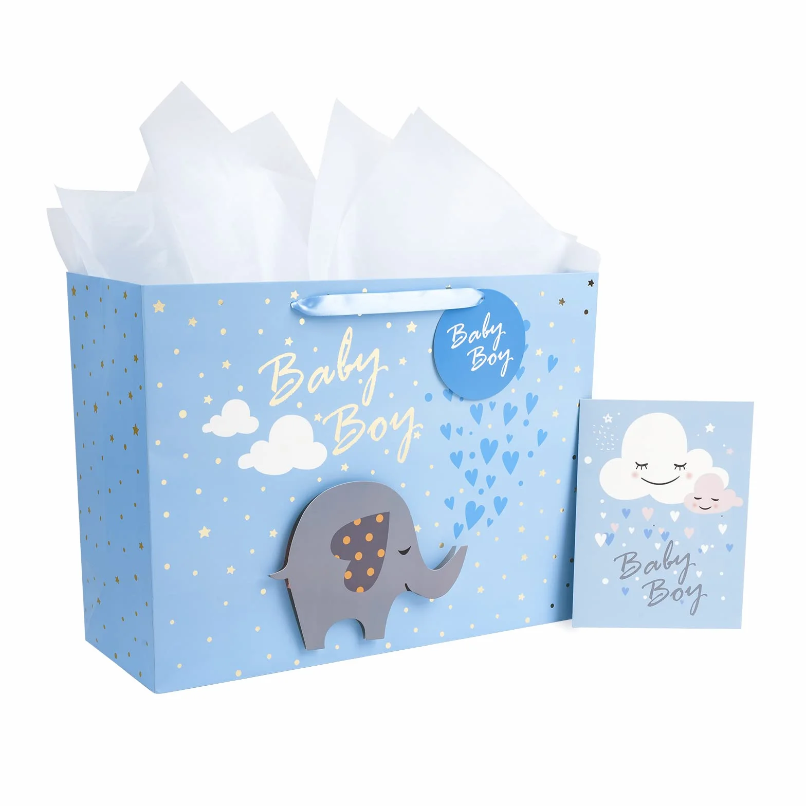 Loveinside Bardzo duża torba prezentowa z kartą podarunkową i białą bibułką - Baby Boy 3D Making Design - 40,7 × 15,3 × 30,5 cm