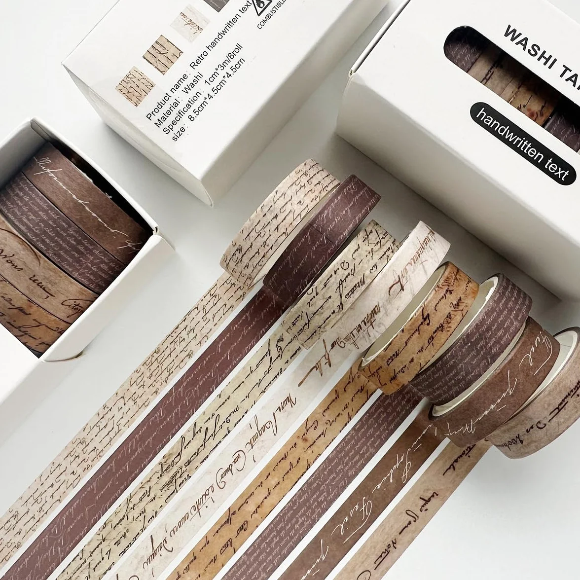 Zestaw 8 rolek taśmy Washi w stylu retro, kolorowa, do majsterkowania, upiększania dzienników, planerów, scrapbookingu i pakowania