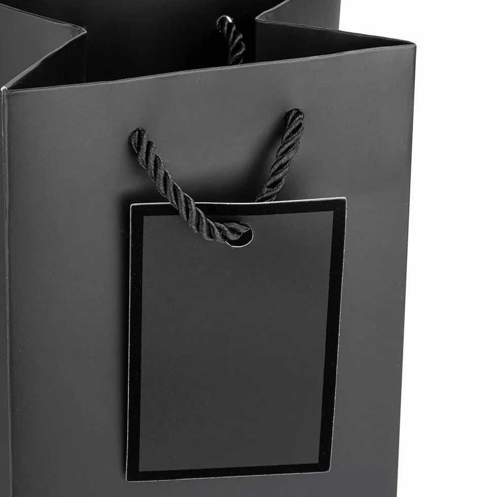 Ideen mit Herz torebki prezentowe | 36 x 12 x 10 cm | torebki prezentowe na butelki | 10 sztuk | idealne do wręczania wina, szampana i sektu (czarne matowe)