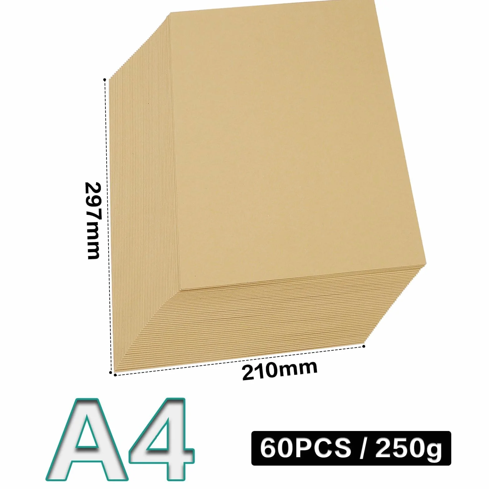 Mbsomnus 60 arkuszy papieru kartonowego A4, brązowy papier do drukarek, 297 x 210 mm, gruby papier do zaproszeń, ślubnych kartek DIY
