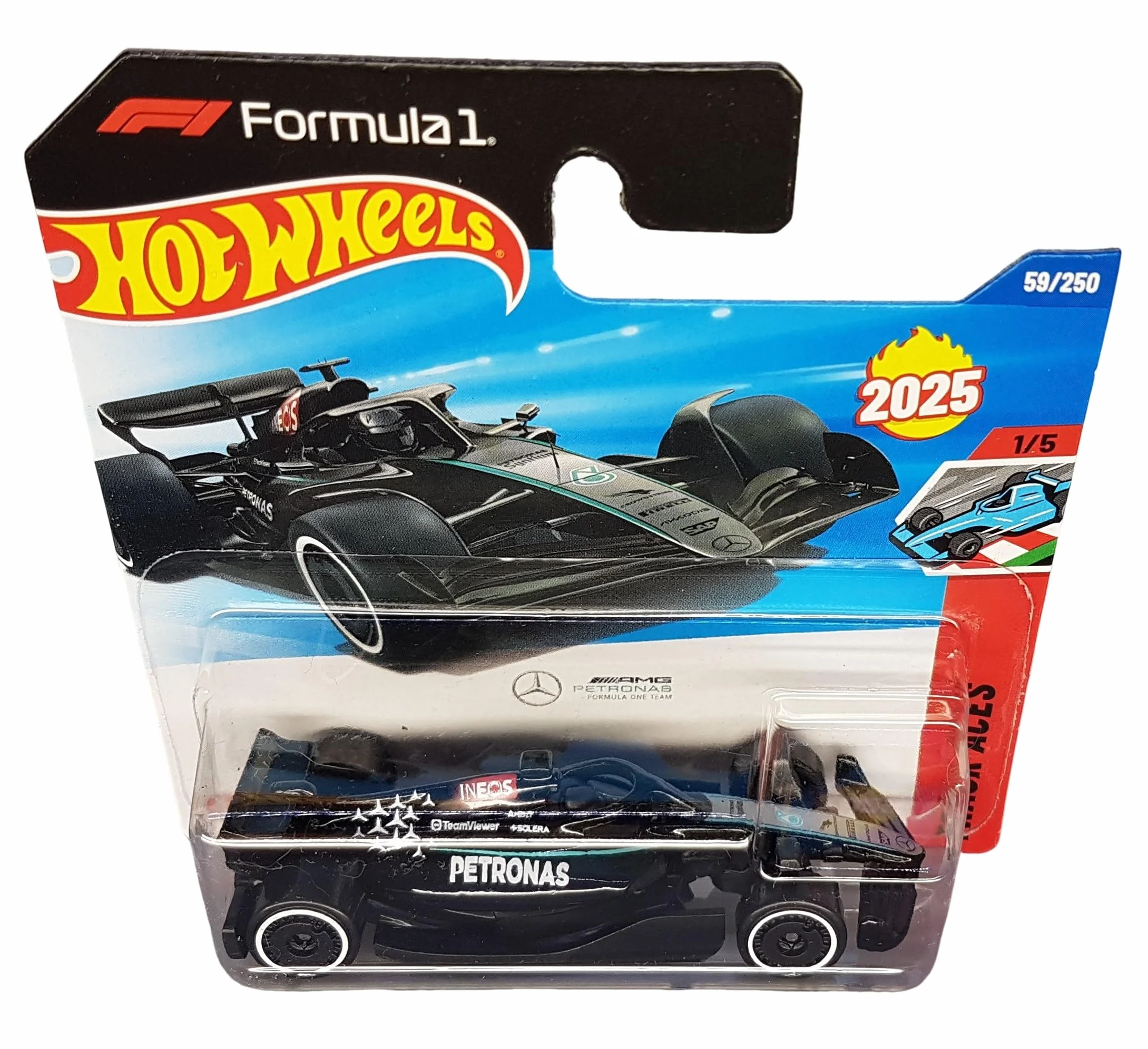 Hot Wheels Mercedes-AMG Petronas Formula One Team – Track Aces 1/5 – HYX78 – Short Card – F1 samochód wyścigowy – Mattel 2025-1:64