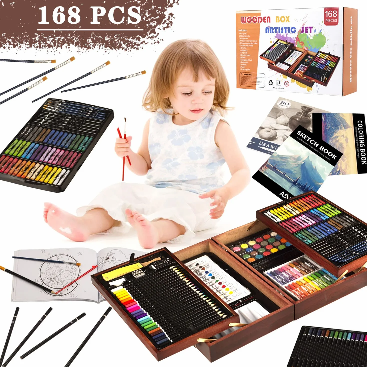 KINSPORY 168 PCS Zestaw artystyczny dla dzieci, Deluxe Pudełko do malowania, Kolorowanie Rysowanie Przybory artystyczne Prezent dla artystów Nastolatki Chłopcy Dziewczynki 4 5 6 7 8 9 10 11 12