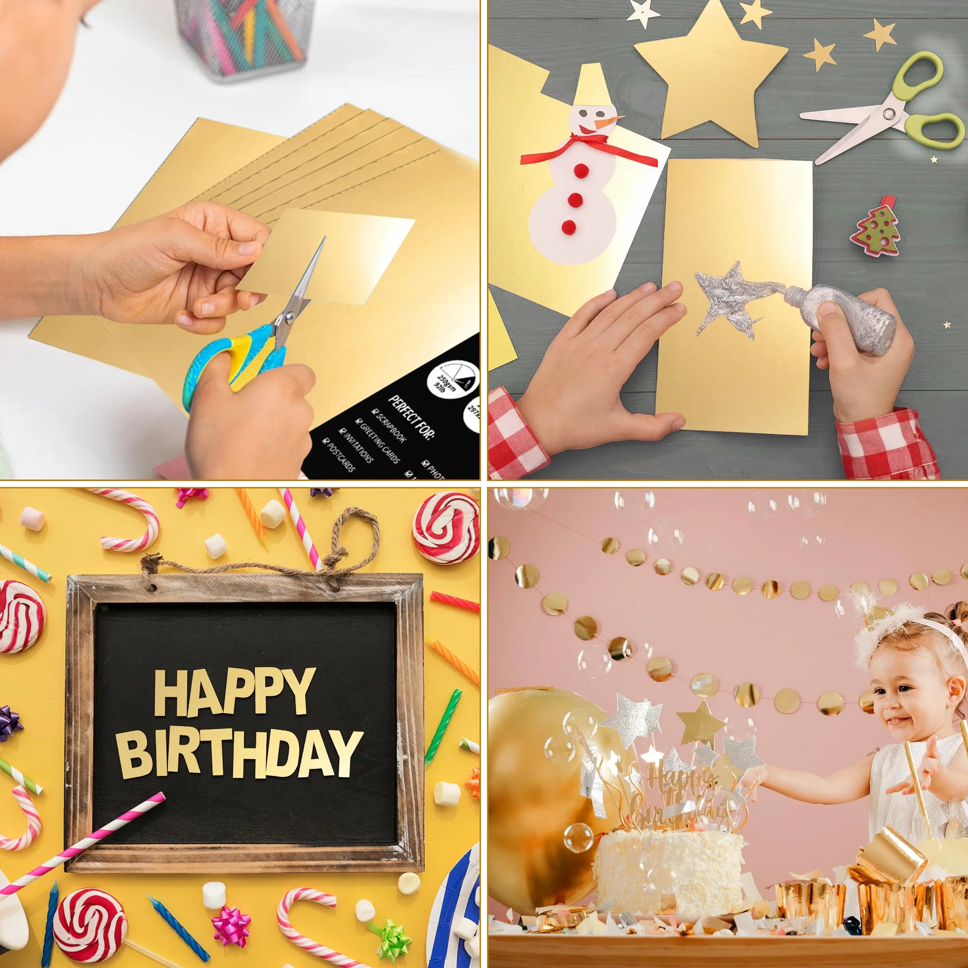 Złoty papier kartonowy A4, 60 arkuszy 250 g/m², metaliczny papier odblaskowy do rękodzieła, tektura foliowa do projektów DIY, dekoracja na przyjęcie urodzinowe, UAP19GD60
