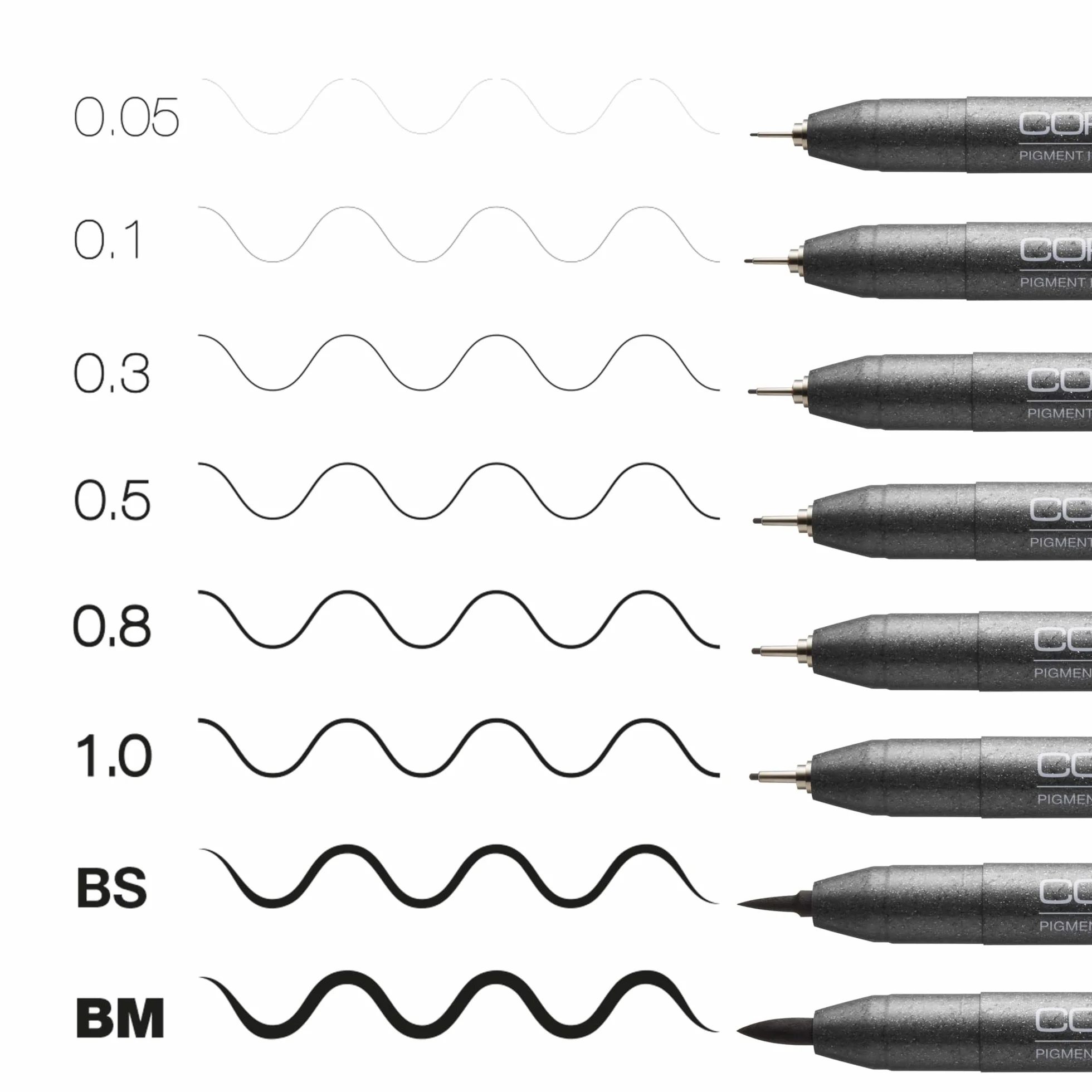 Zestaw Multiliner czarny, 8 pisaków o 8 różnych szerokościach linii z wodoodpornym tuszem pigmentowym, odpornym na rozmazywanie i promieniowanie UV, do szkiców i ilustracji