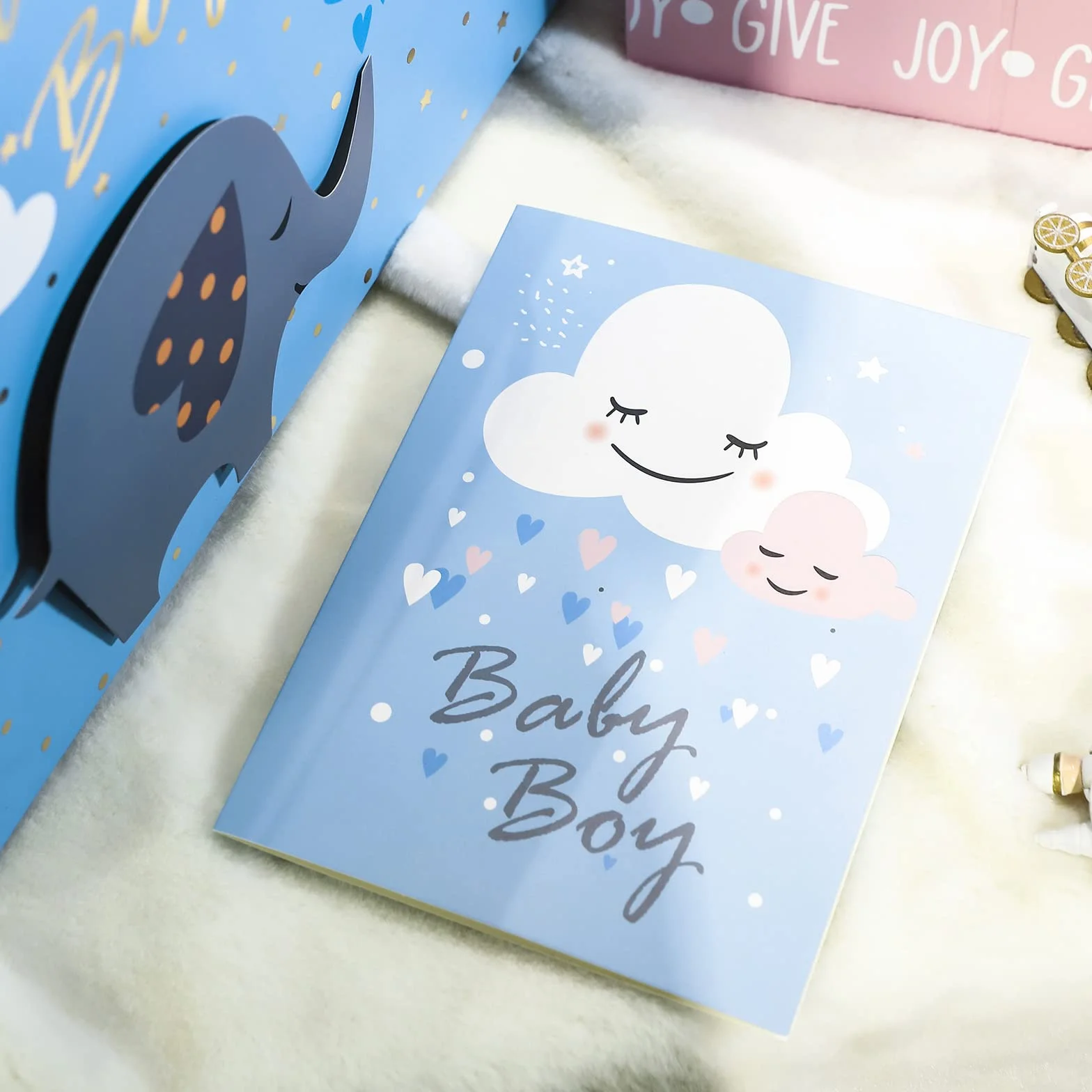 Loveinside Bardzo duża torba prezentowa z kartą podarunkową i białą bibułką - Baby Boy 3D Making Design - 40,7 × 15,3 × 30,5 cm