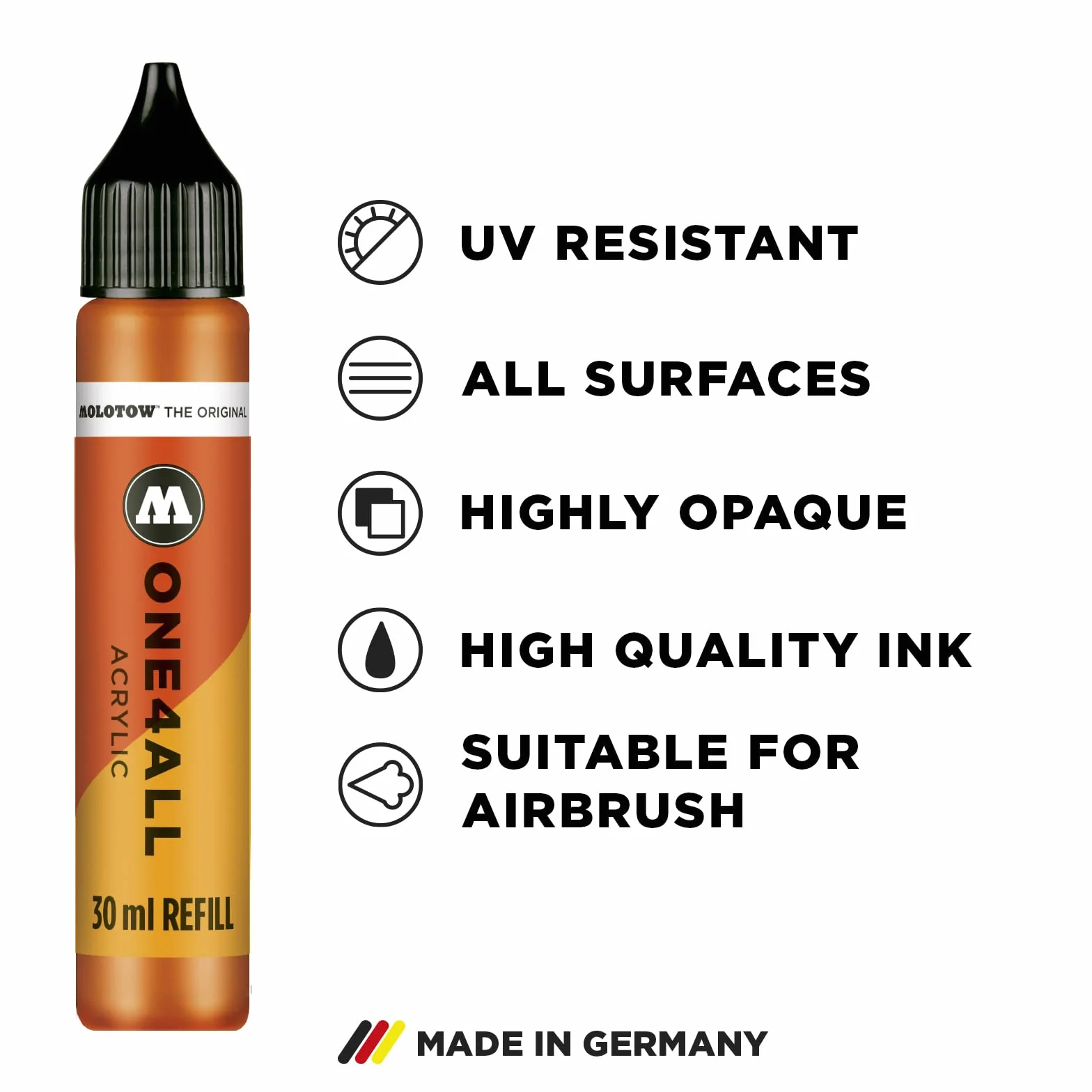 Molotow ONE4ALL Wkład do farby akrylowej ONE4ALL marker do farby, czarny sygnał, butelka 30 ml, 1 każdy (693.180)