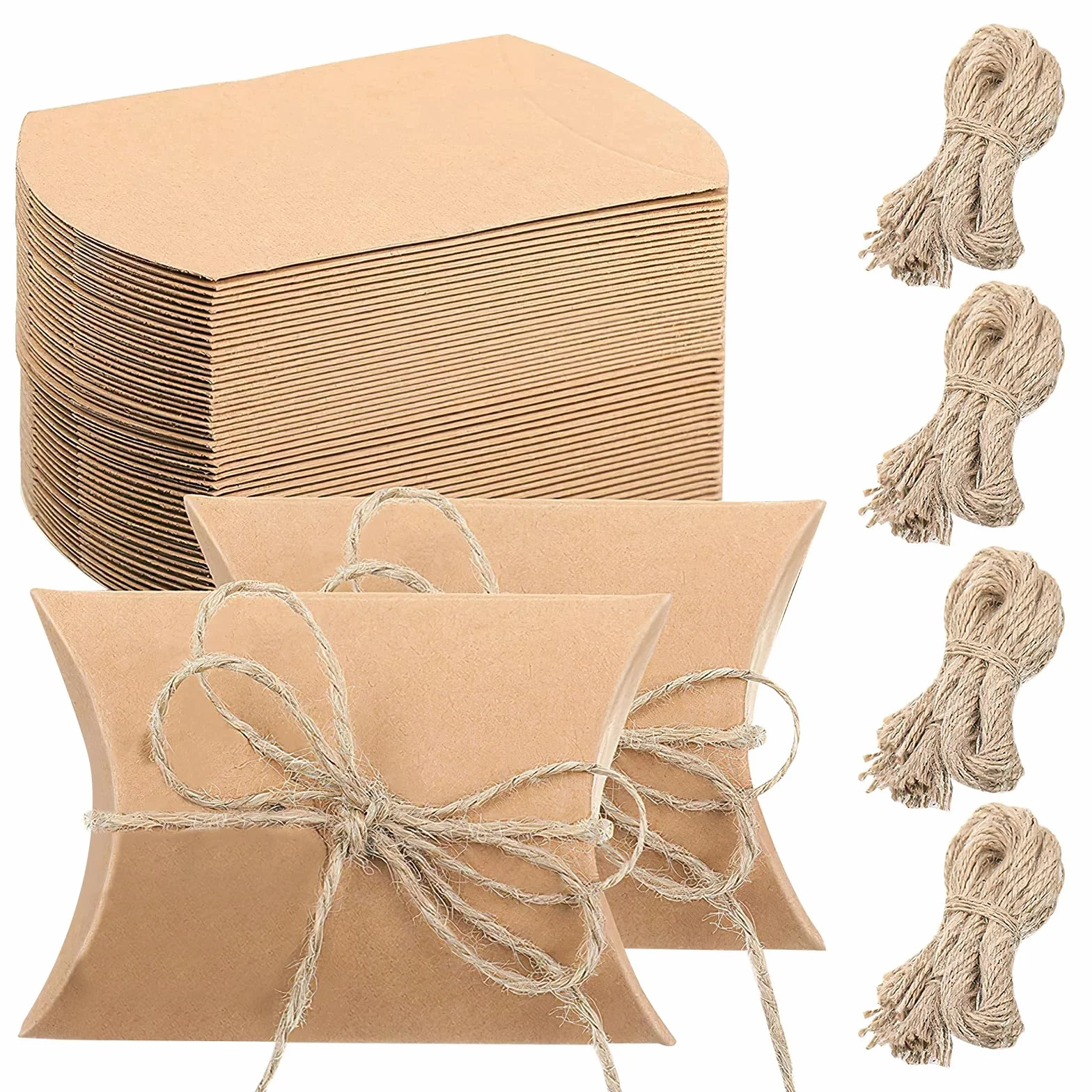 100 szt. małych pudełek prezentowych, z papieru typu kraft, 6 x 9 cm, ze sznurkiem jutowym, "zrób to sam", prezenty dla gości, na wesele, pralinki, puste pudełko, dla dzieci, na urodziny, imprezę