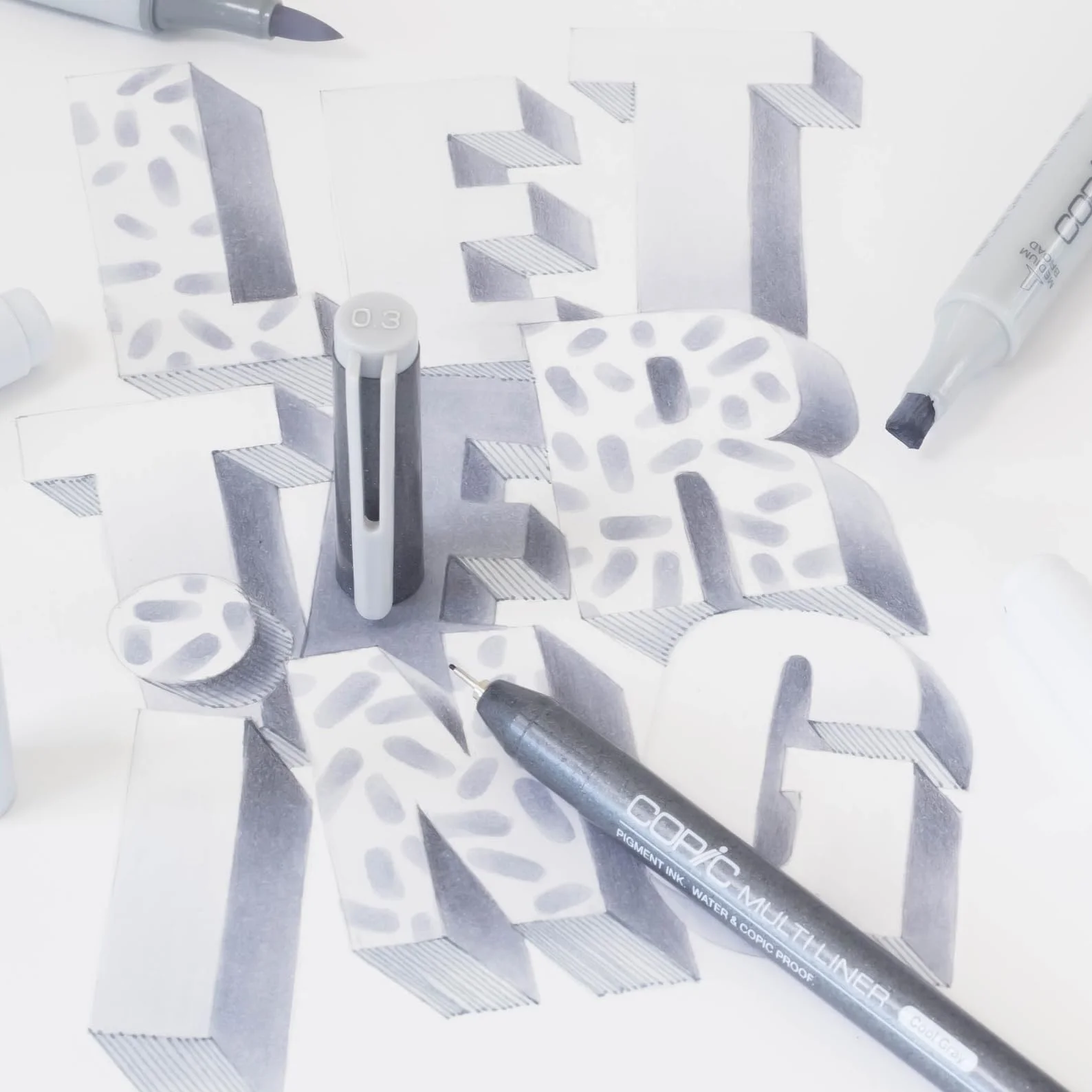 Zestaw cieni Copic Ciao "Light Cool Gray", 3 podwójne markery z jedną końcówką o średniej szerokości i jedną końcówką pędzelkową, w tym Multiliner Cool Gray 0,3 mm
