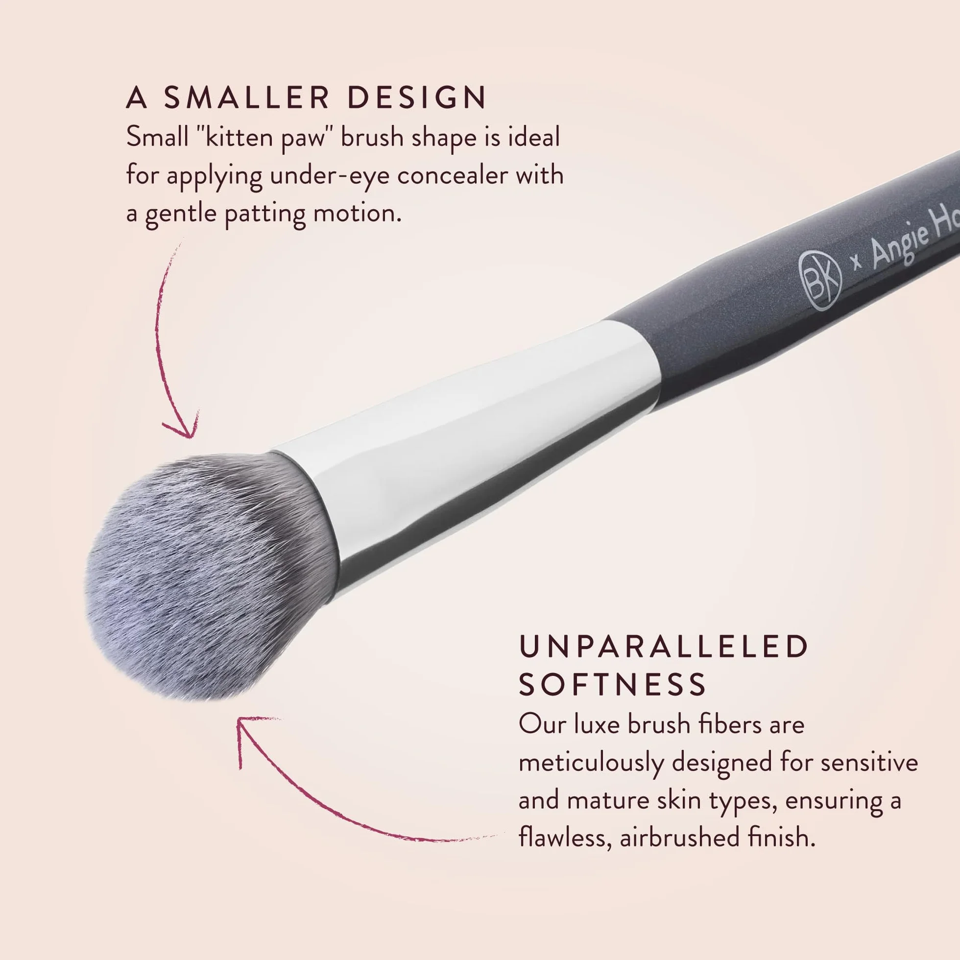 BK Beauty Brushes Pędzel do korektora Angie Hot & Flashy A506 „Kitten Paw”, do makijażu twarzy, idealny do nakładania korektora pod oczy i konturowania