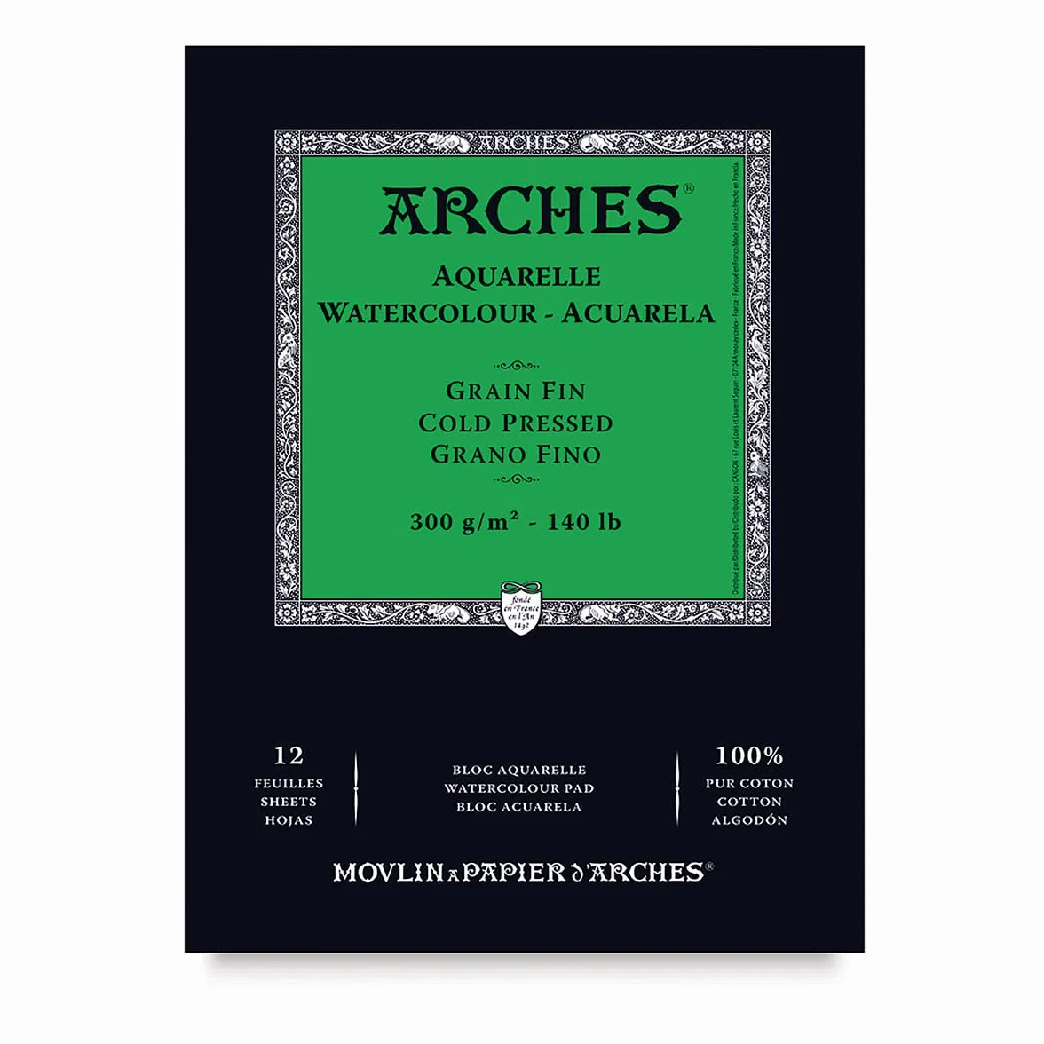 ARCHES A1795090 Block Enc 14,8 x 21 12H akwarele 100% drobna 300 g Blanc Nat, naturalna biel