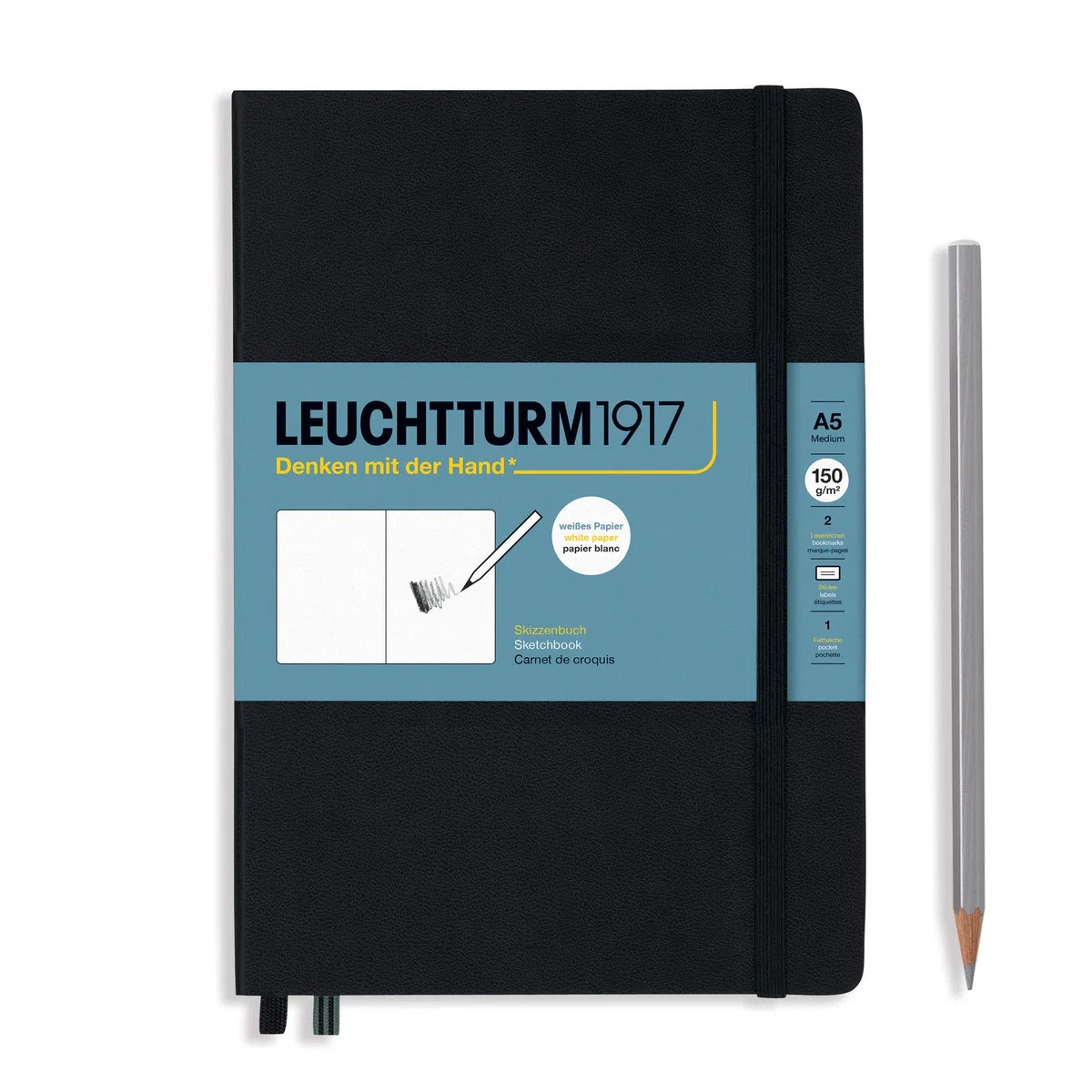 LEUCHTTURM1917 362362 szkicownik średni (A5), twarda okładka, 112 stron (150 g/m²), czarny
