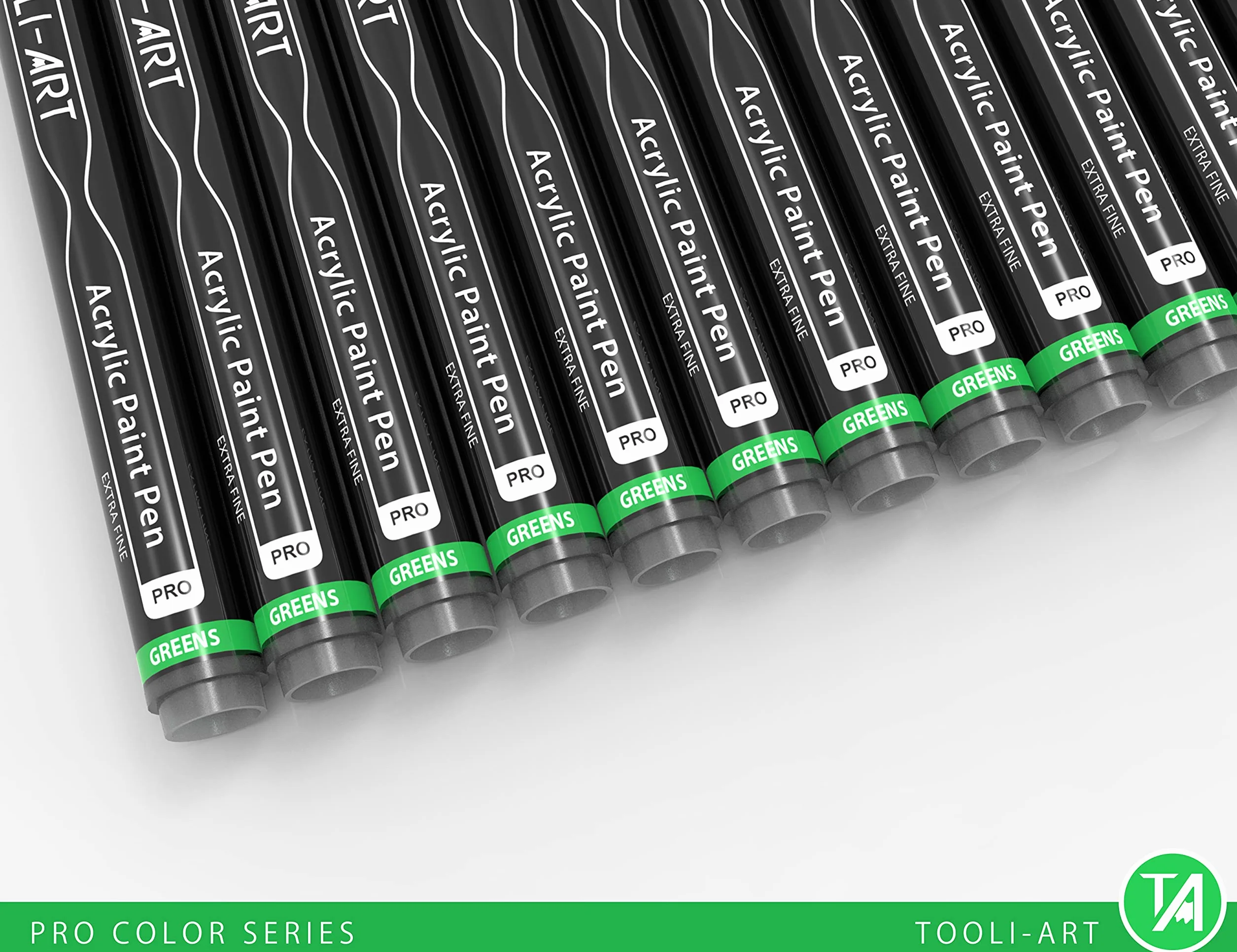 TOOLI-ART Zestaw markerów akrylowych, 22 różne zielone markery z serii Pro Color, 0,7 mm, bardzo cienka końcówka do malowania skalnego, szkła, kubków, drewna, metalu, płótna, DIY, nietoksyczne, na