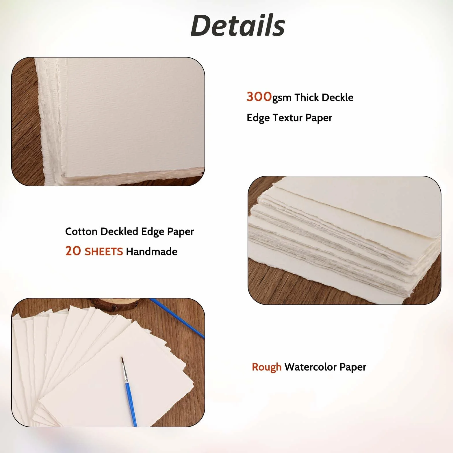 20 sztuk bawełnianego papieru akwarelowego, 15 x 10 cm z krawędzią, szorstki teksturowany 300 g/m², luzem, do pisania, kaligrafii, zaproszeń i rękodzieła (biały)