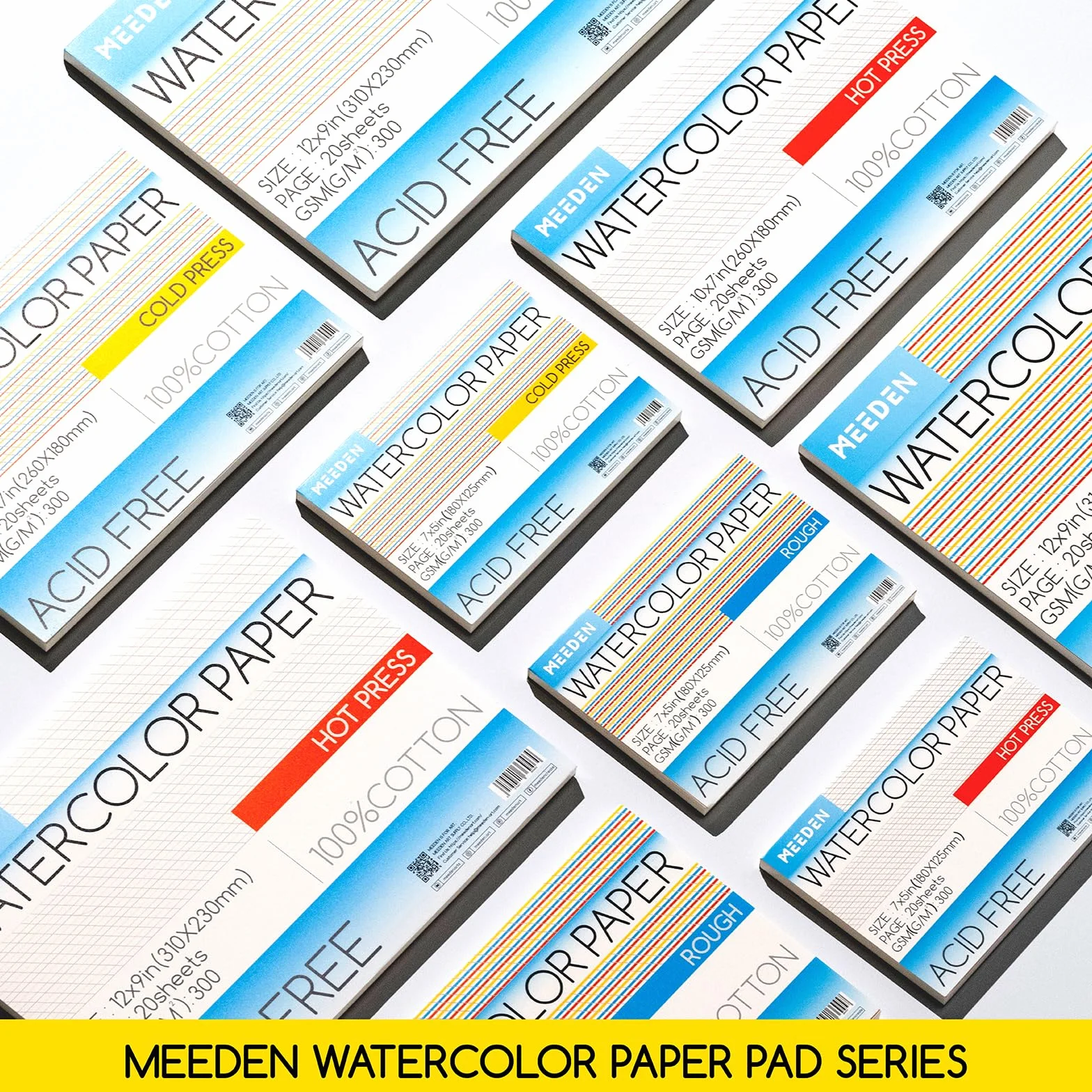 MEEDEN Papier akwarelowy Blok - 100% bawełna Papier akwarelowy Blok z 20 kartkami, 140lb/300g/m², wolne od kwasów papier artystyczny do akwareli, gouache, atramentu i więcej, 38 x 26cm Hot Press