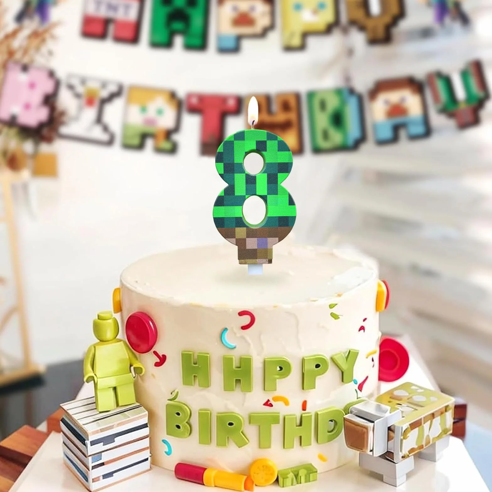 DazzJoy Żywa Świeca Pixel 8 Urodziny Chłopiec Dekoracja, Żywe Świece Urodzinowe Cyfry 8, Świece Dekoracyjne Z Tematem Kartunków I Gry 8. Urodziny Chłopiec, Świeca Urodzinowa Gracza 8 Lat, Gry Pixelowe