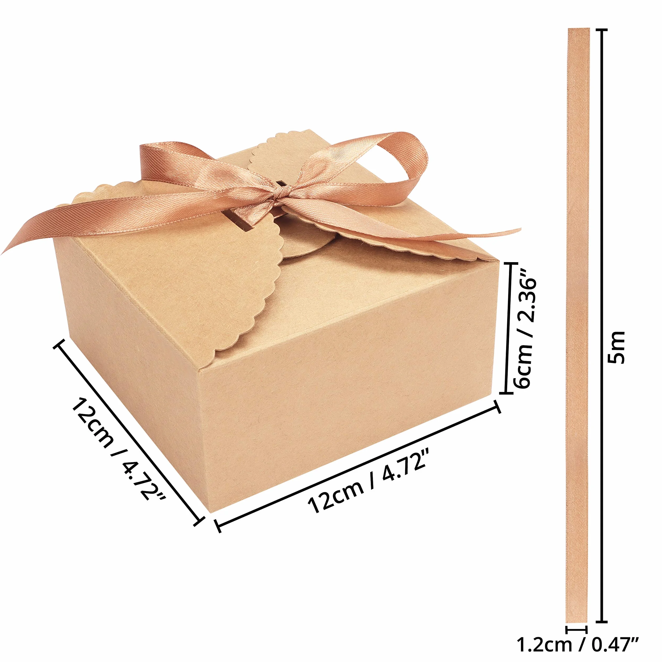 Belle Vous Papierowe Kwadratowe Pudełka z Brązową Wstążką (50-Pak) - 12 x 12 x 6 cm - Małe Pudełka na Domowej Roboty Prezenty i Upominki