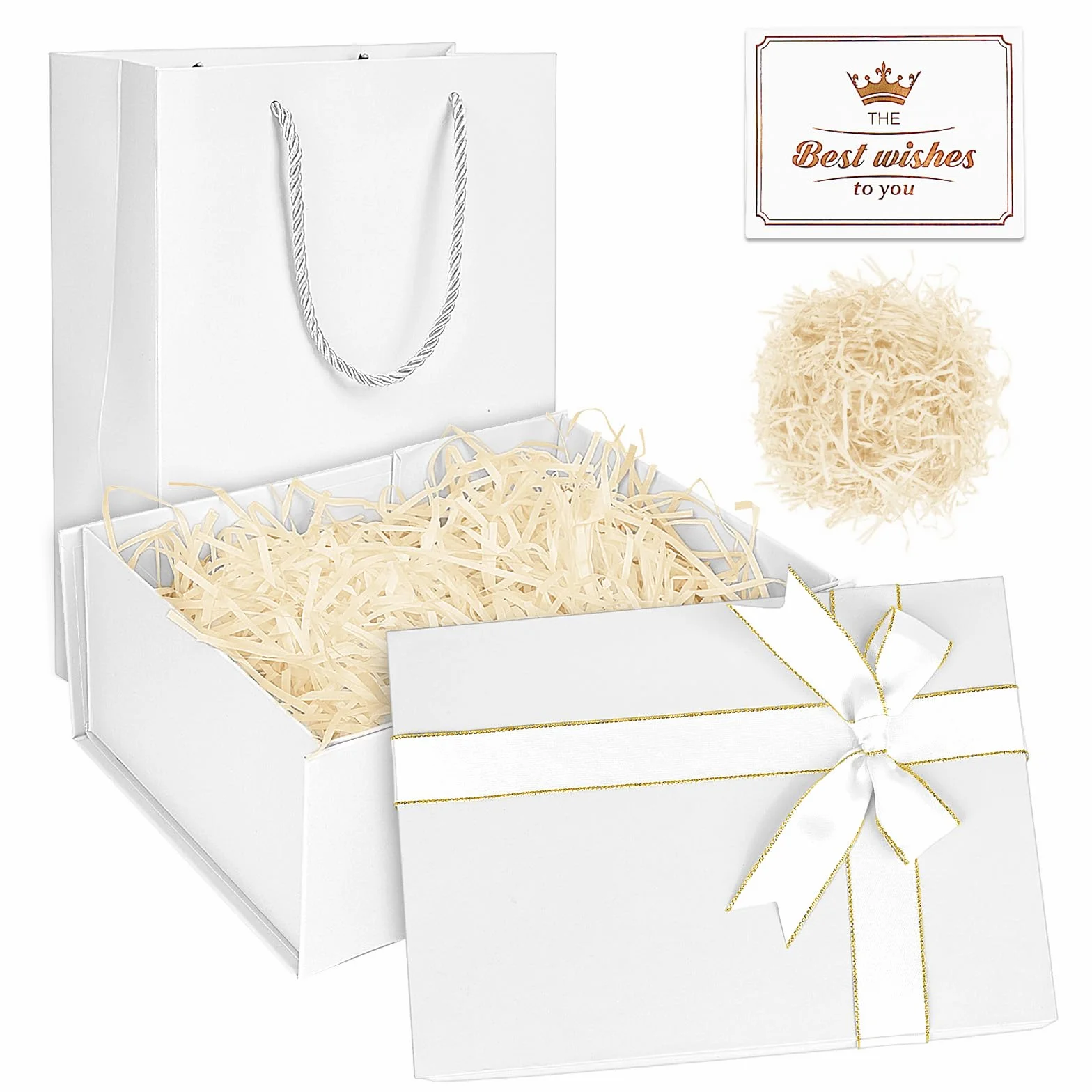 Białe pudełko prezentowe - 22 x 16 x 9 cm, duże pudełka prezentowe z pokrywkami i wstążką, puste pudełka na prezenty, specjalnie zaprojektowane na walentynki, urodziny, święta, rocznice (białe)
