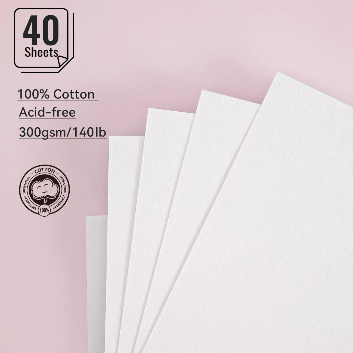 LIGHTWISH Zestaw 2 arkuszy papieru akwarelowego, 100% bawełna, tłoczony na zimno, 300 g/m², 40 arkuszy papieru A5, wymienne, perforowane, dla artystów, dorosłych, studentów, 14 x 20 cm