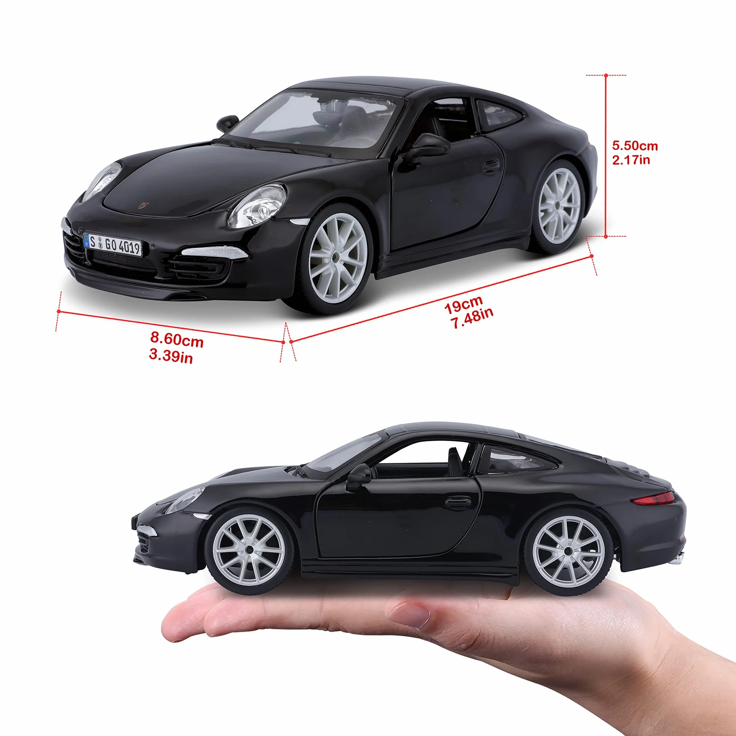 Bauer Spielwaren 18-21065B Porsche 911 Carrera S model samochodu w skali 1:24, czarny, M