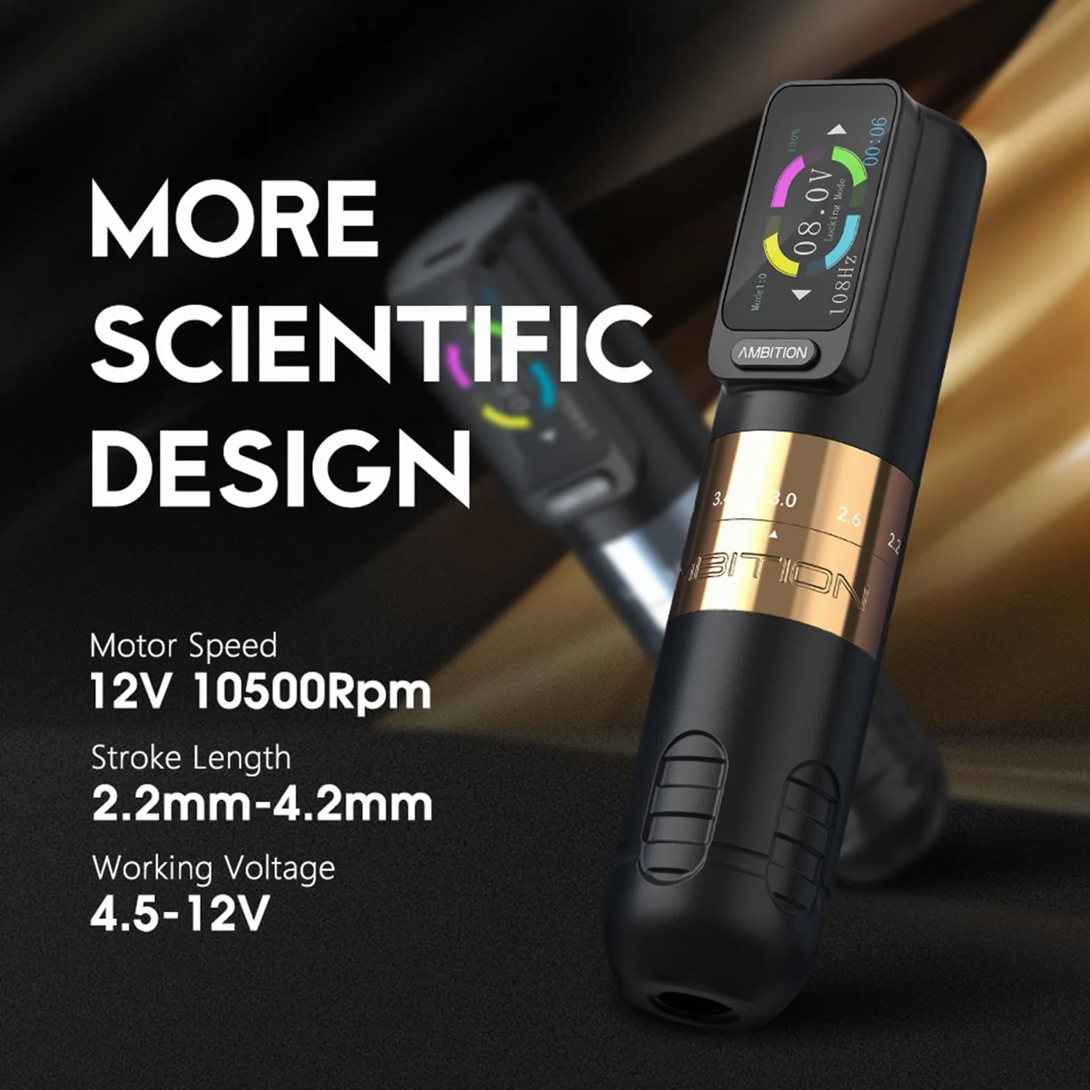 Ambition Seher Bezprzewodowa maszynka do tatuażu z 6 pociągnięciami Długość 2,2 mm–4,2 mm Obrotowy pistolet do tatuażu Pióro z wkładami dotykowymi 2400 mAh Cyfrowy wyświetlacz LED Silnik bezrdzeniowy