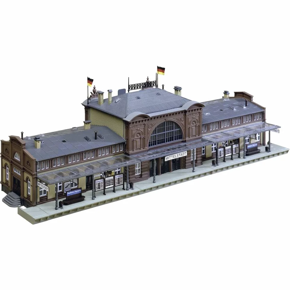 FALLER Bahnhof Mittelstadt zestaw modelarski z 335 częściami 446 x 160 x 130 mm I model kolejki akcesoria H0 Budynek I model kolejki H0 stacja kolejowa, Divers