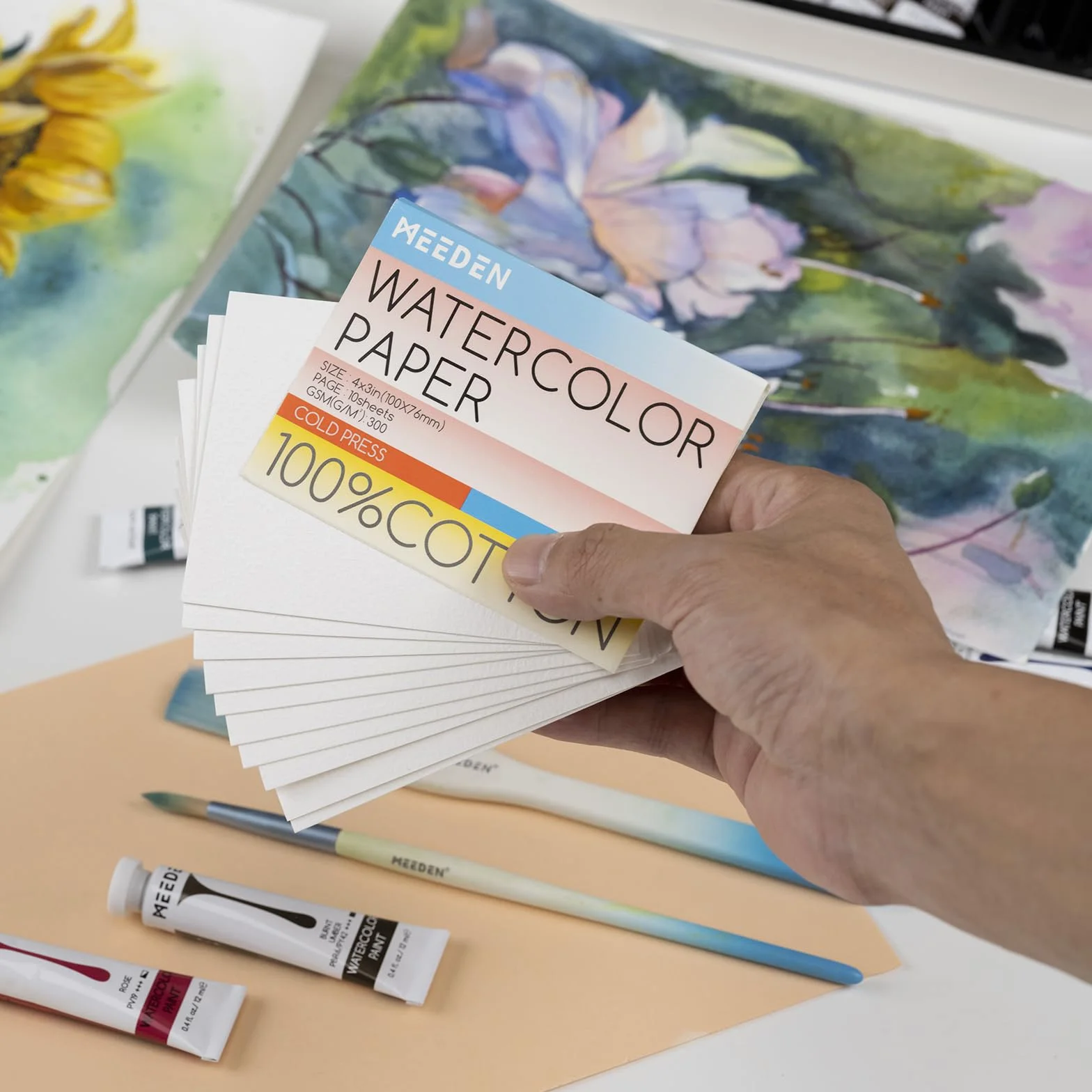 MEEDEN 10 x 7,6 cm puste kartki z papieru akwarelowego, 50 szt. mini papier akwarelowy Cold Press w bulk, 100% bawełna, pocztówki do akwareli dla dorosłych i studentów (140lb/300gsm), 5×10 arkuszy