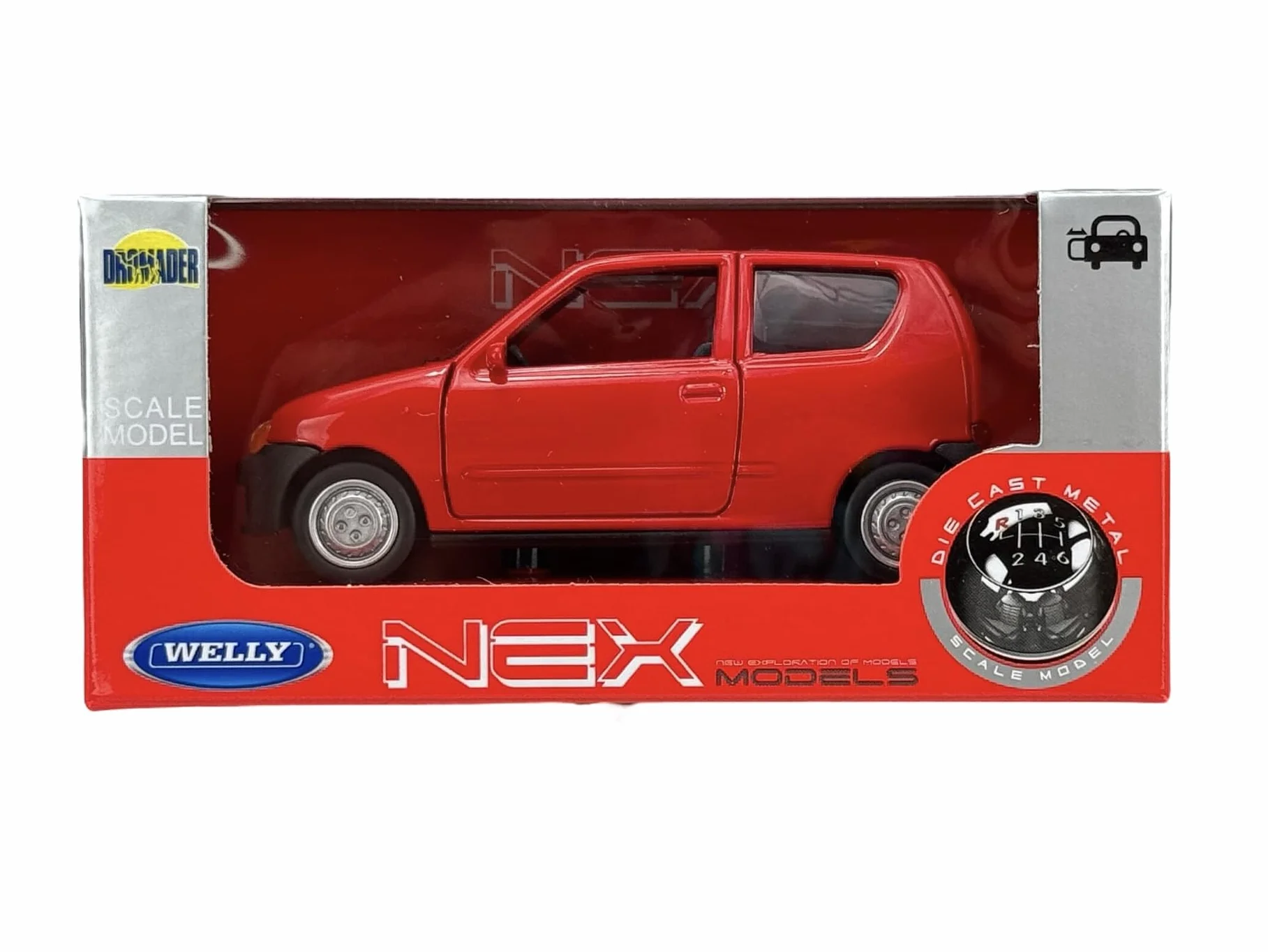 Welly model samochodu, kompatybilny z FIAT Seicento, czerwony, ok. 1/34-1/39, metalowy model samochodu, odlew w skrzynce