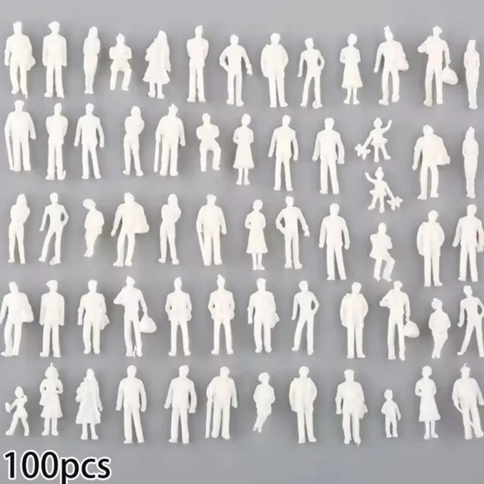 Model Niepomalowane figurki ludzi Skala 1:100, Miniaturowe postacie ludzi, Miniaturowe postacie do modelowania, niepomalowane plastikowe figurki ludzi, do miniaturowych scen, 100 sztuk