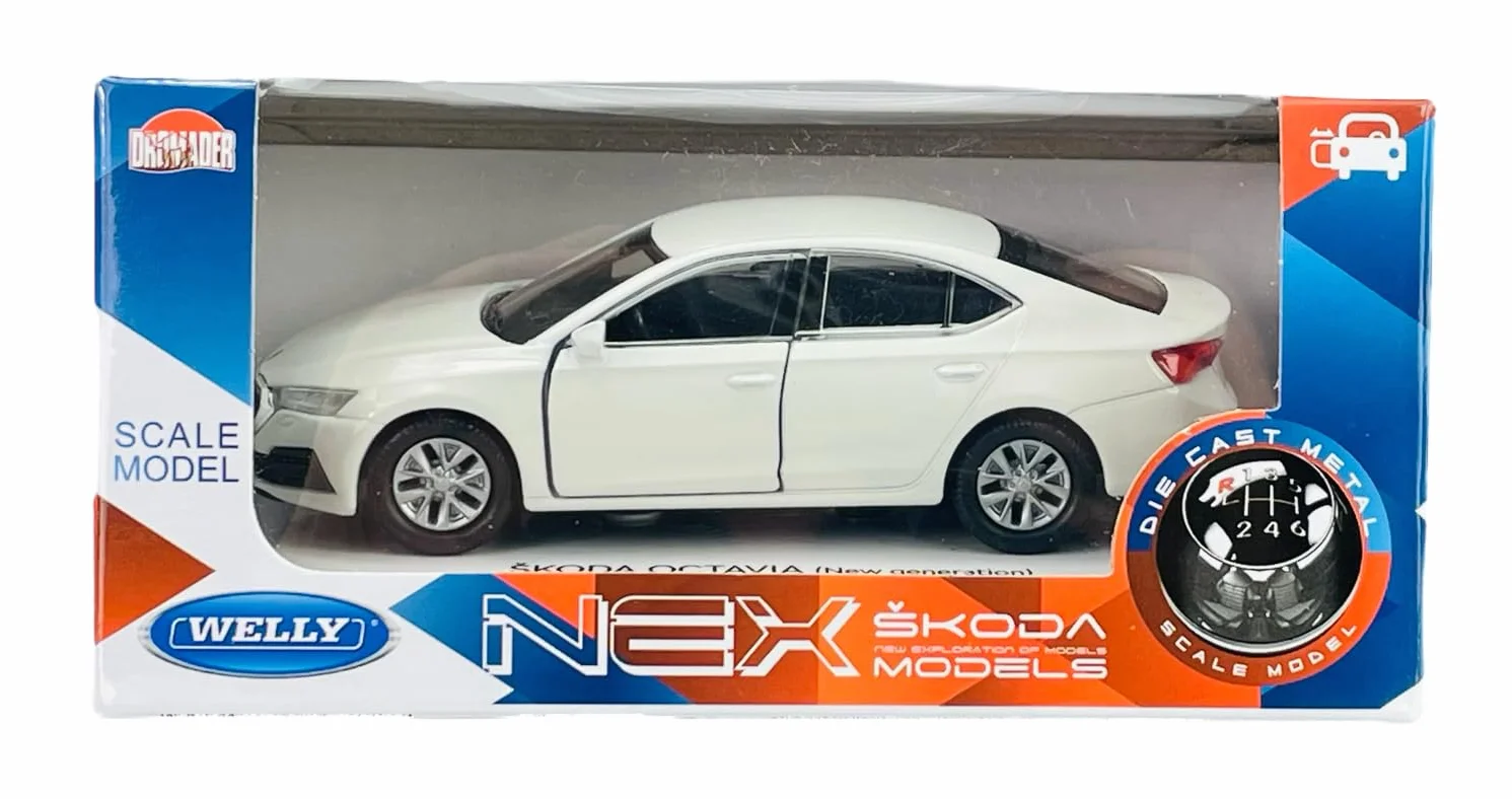 Welly 43806 model samochodu, kompatybilny z Skoda Octavia MK4 2019, biały, ok. 1/34-1/39, metalowy odlew