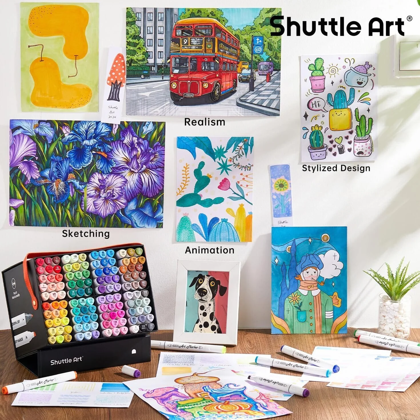 Shuttle Art 121 kolorów markerów alkoholowych, profesjonalne pisaki artystyczne z podwójną końcówką i bezbarwny blender, flamastry z etui dla artystów, dorosłych, ilustracja, kolorowanie, szkicowanie